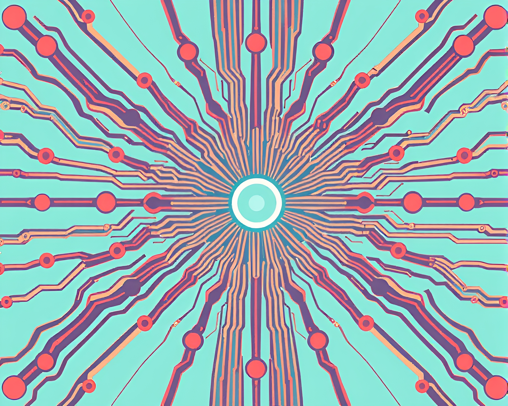 Turquoise Circuit Board Zoom Burst Pastel Drawing – free AI stock image