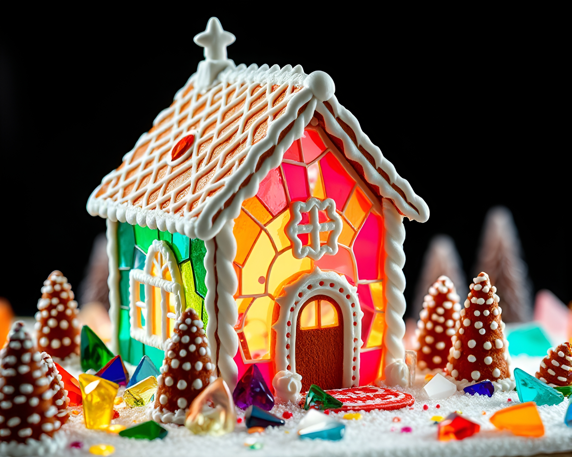 Gingerbread House Shattered by Glass Shards Triad – free AI stock image