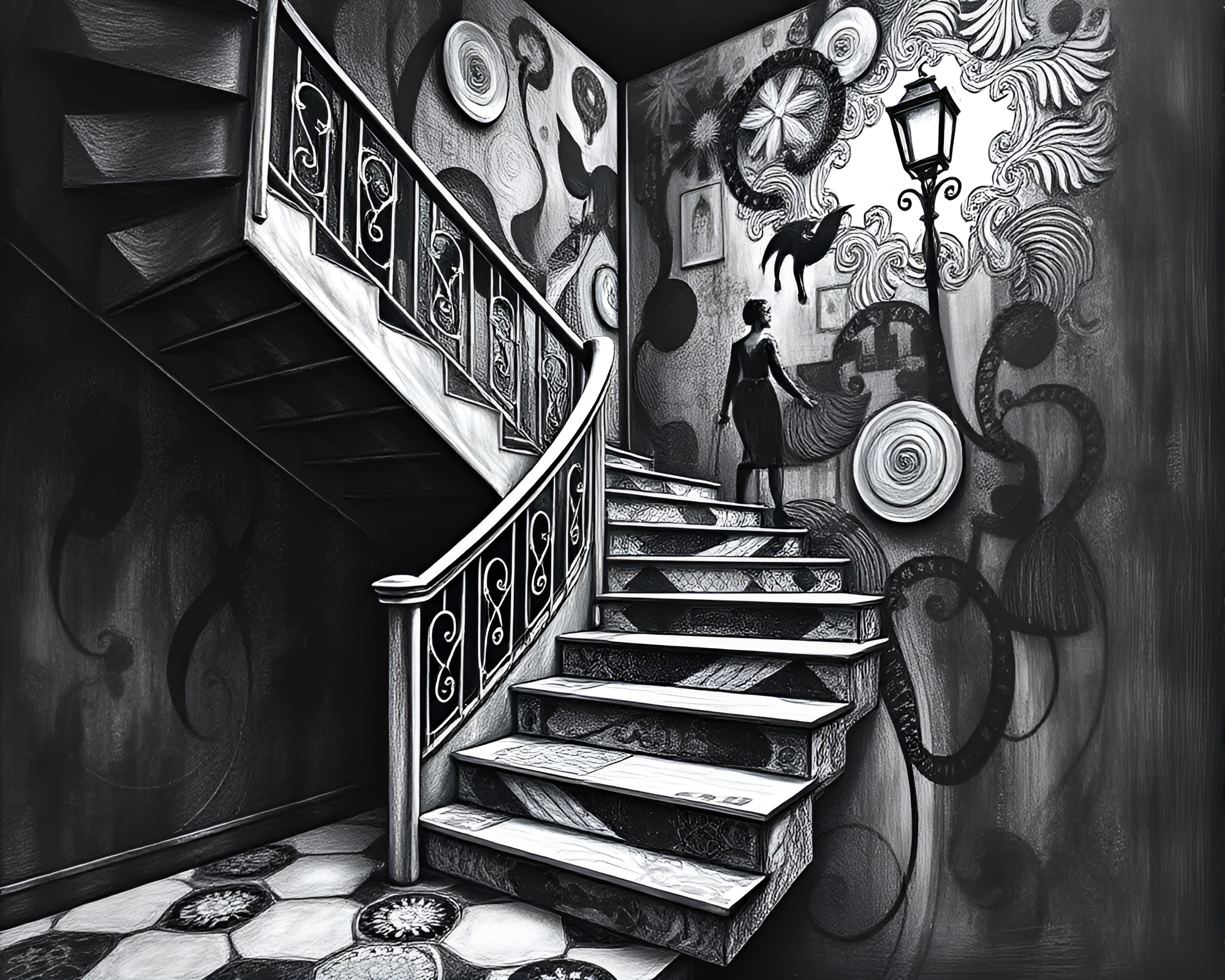 Foil Stamped Escher Staircase in Split Toning – free AI stock image