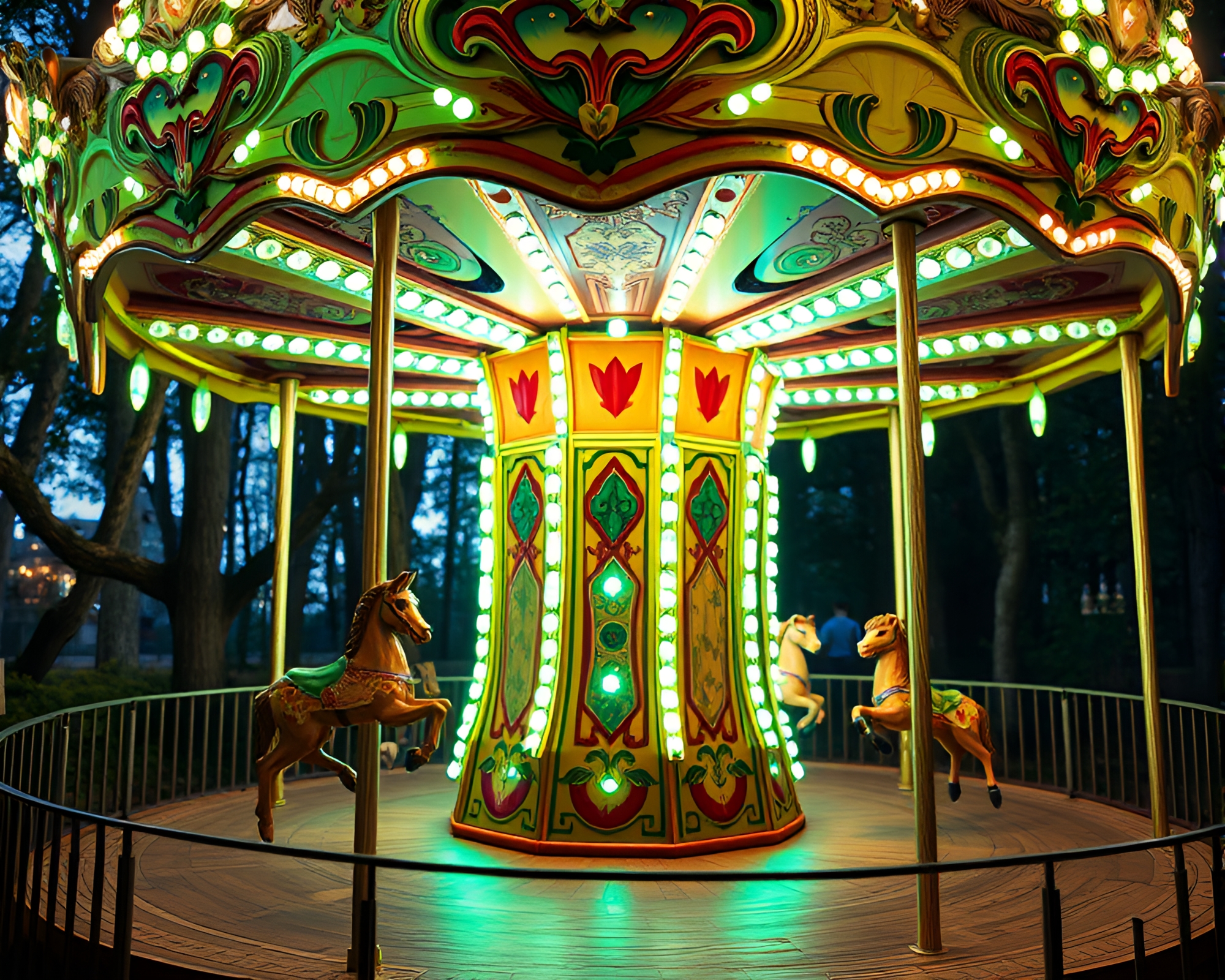 Enchanted Forest Carnival Carousel with Rim Lighting – free AI stock image