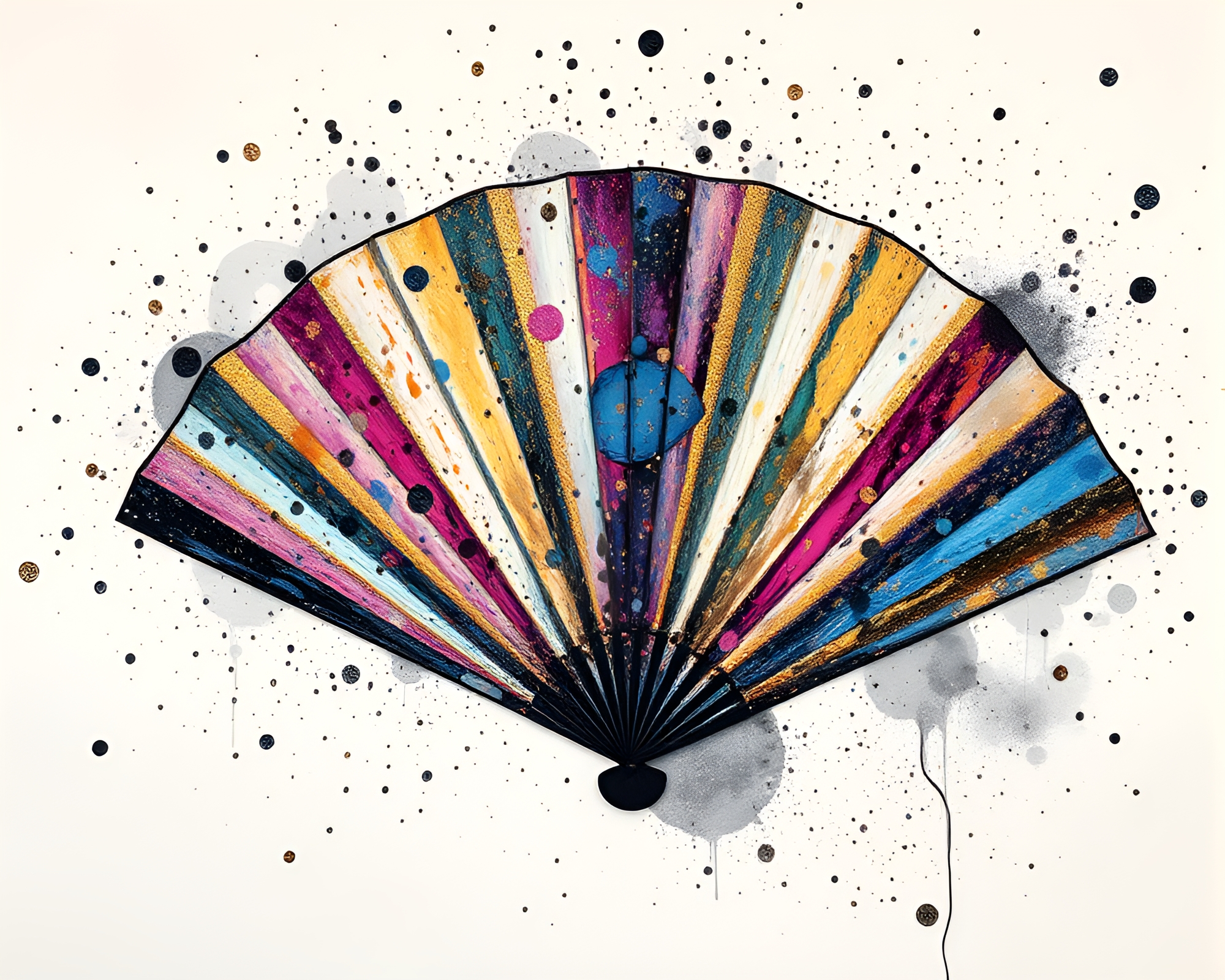 Hand-painted Fan with Ink Splash Compositions – free AI stock image