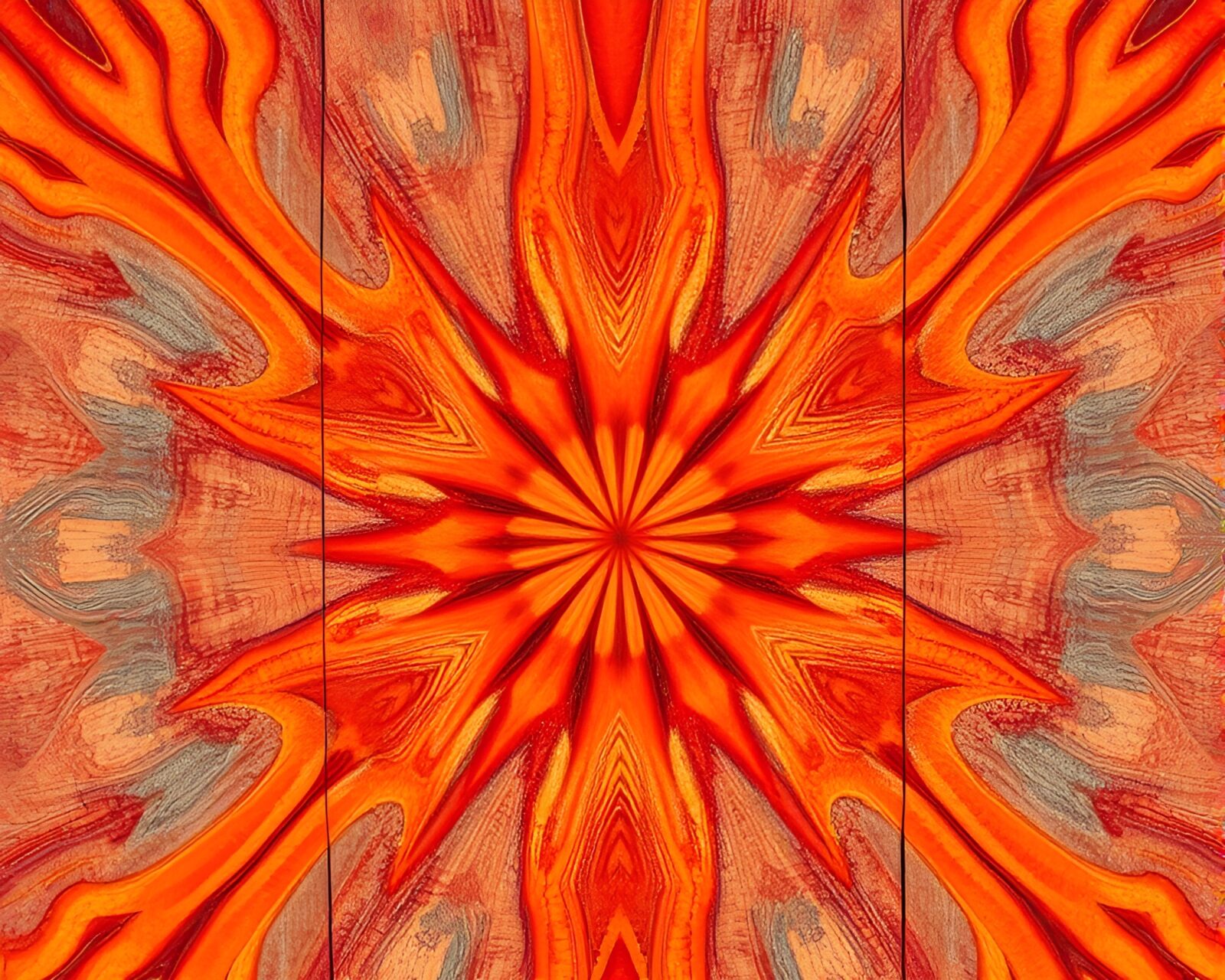 Vibrant starburst colors in mosaic wood grain pattern