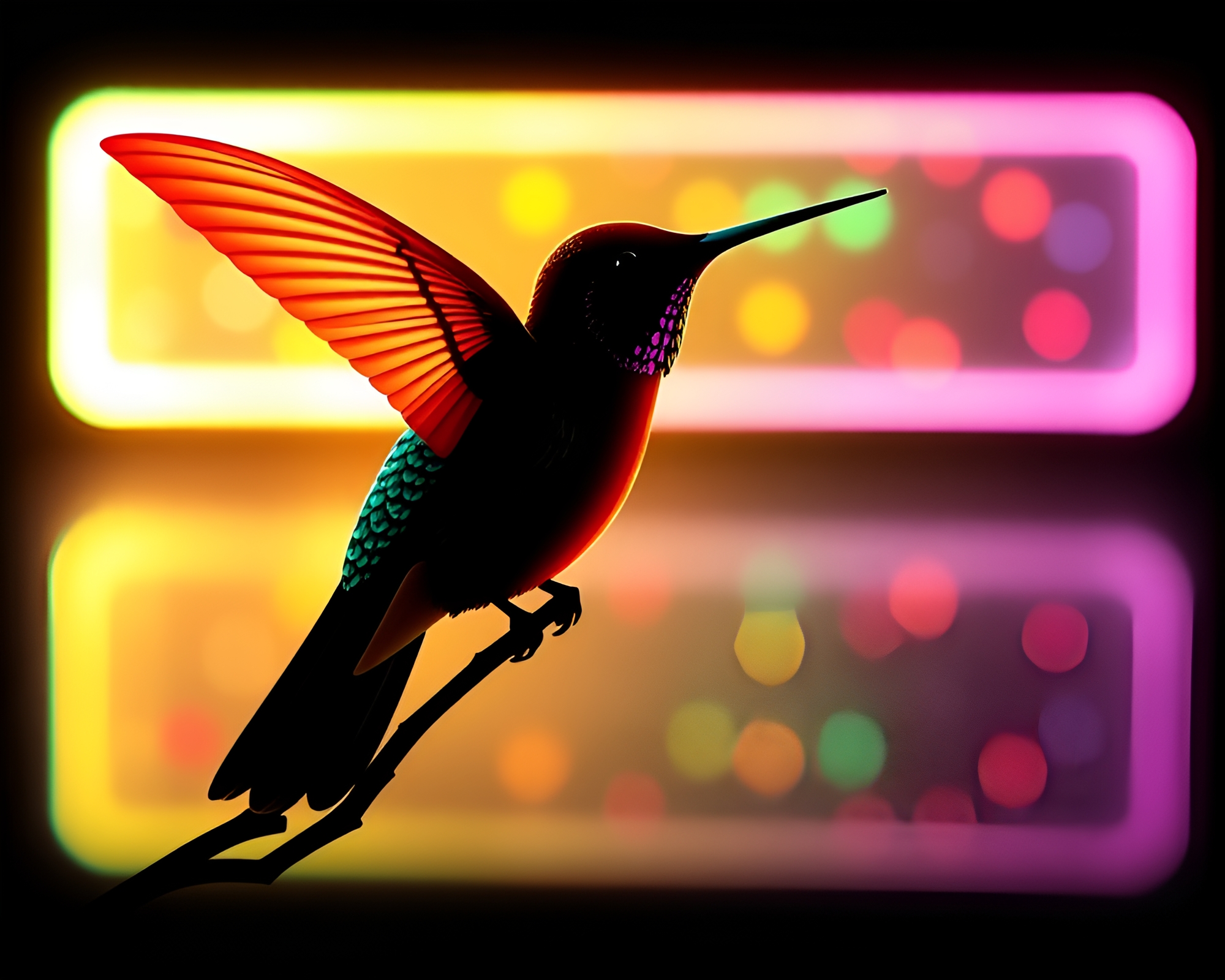 Neon Hummingbird Silhouette in Analogous Colors – free AI stock image