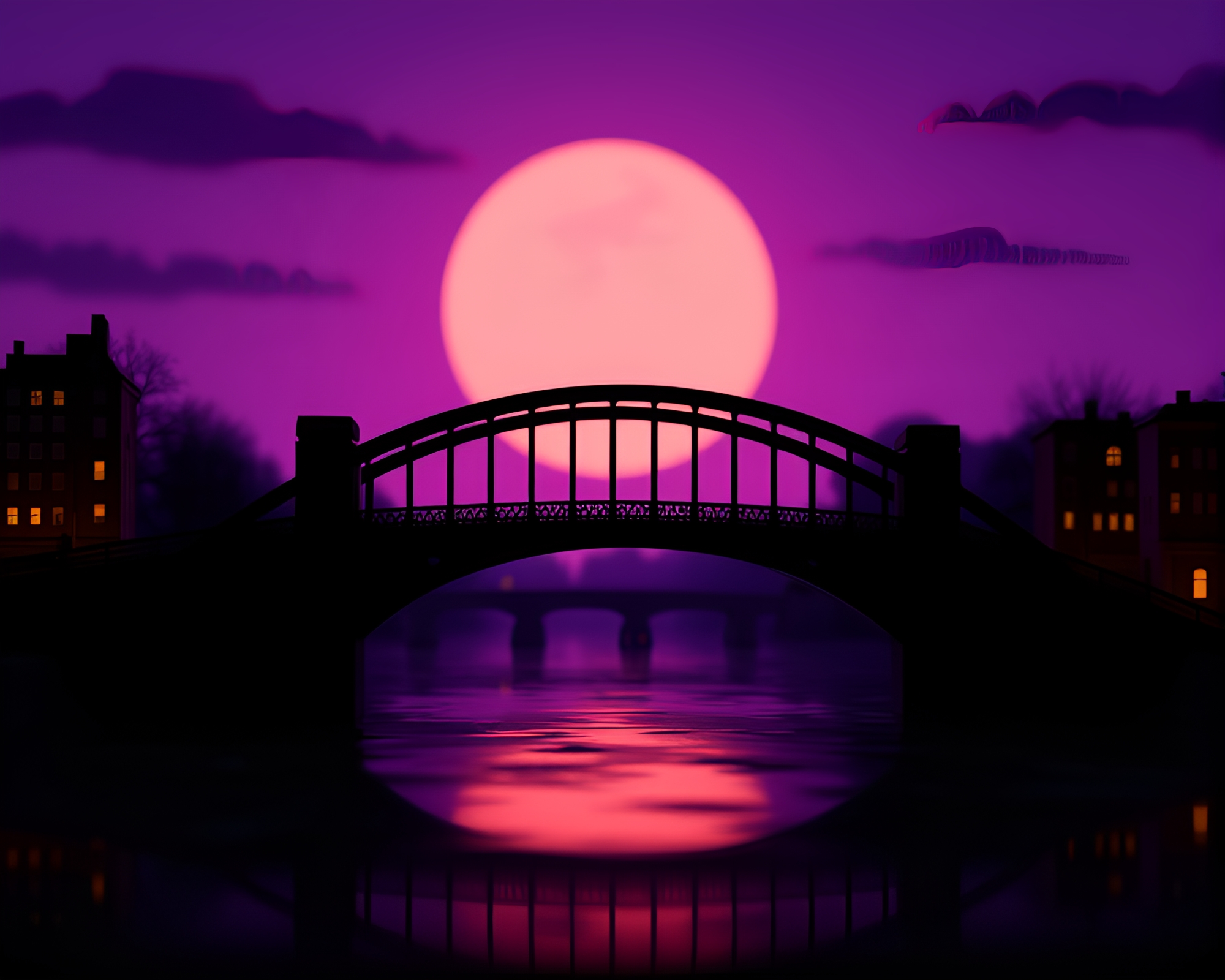 Twilight Arch Bridge Shadow Play Animation Still – free AI stock image