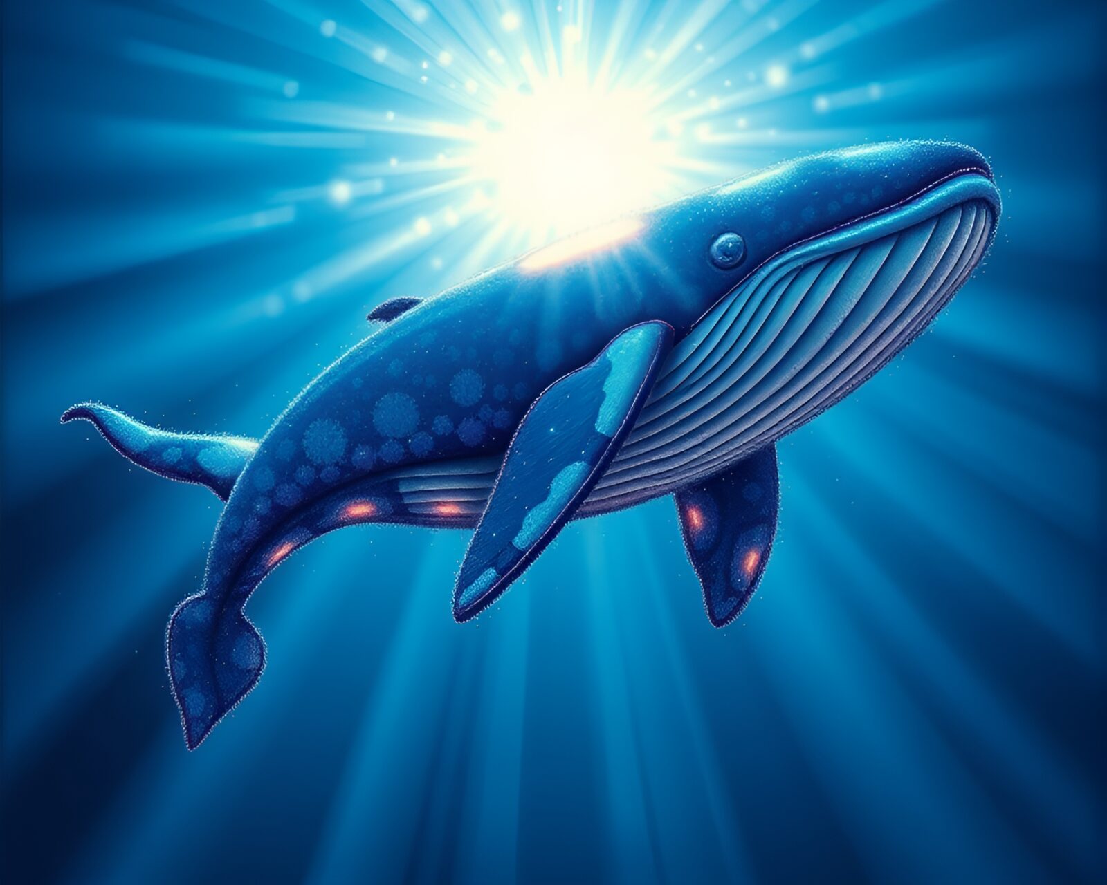 Vibrant and intricate whale stitching in fractal design