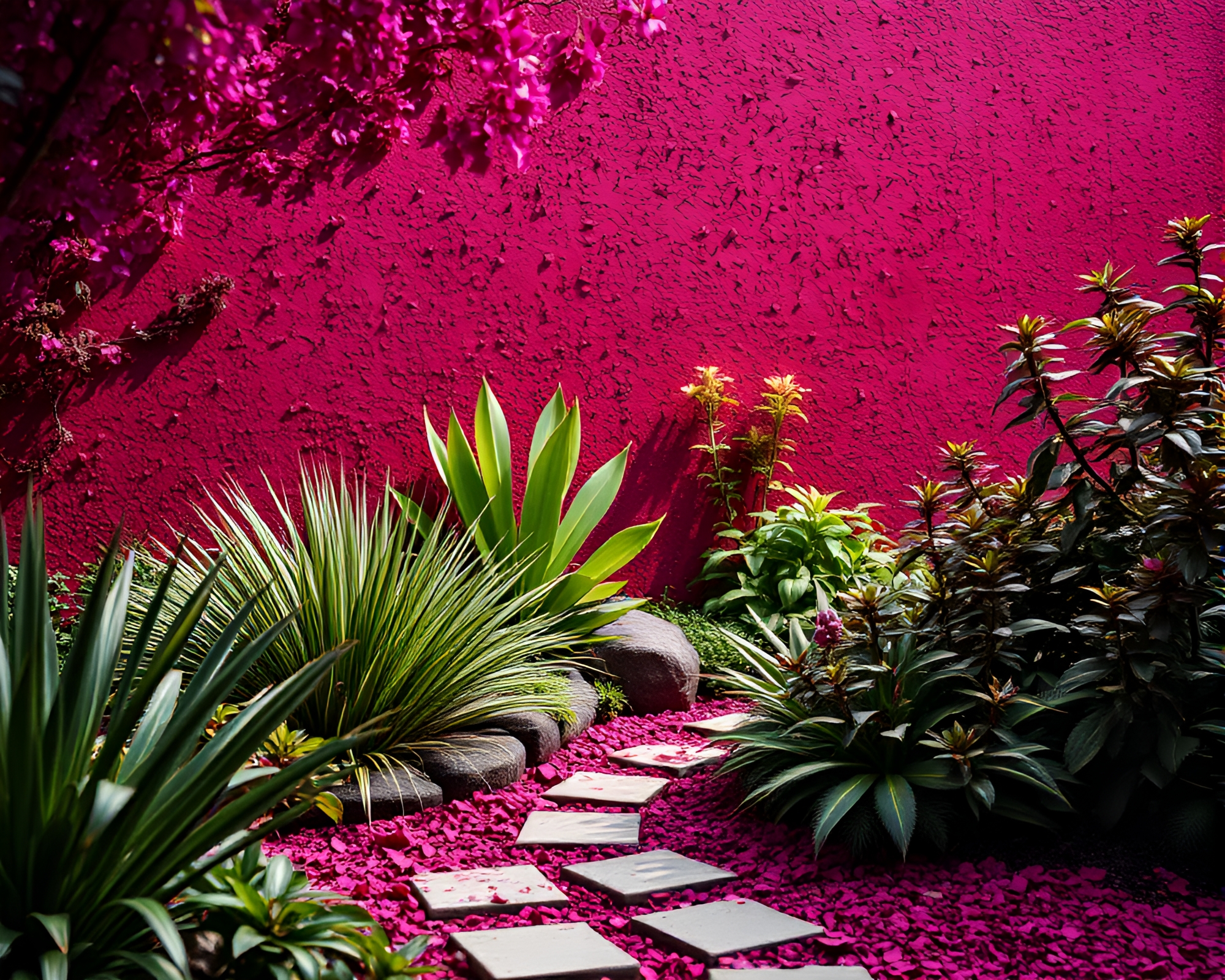 Rustic Flakes in Zen Garden with Magenta Lighting – free AI stock image
