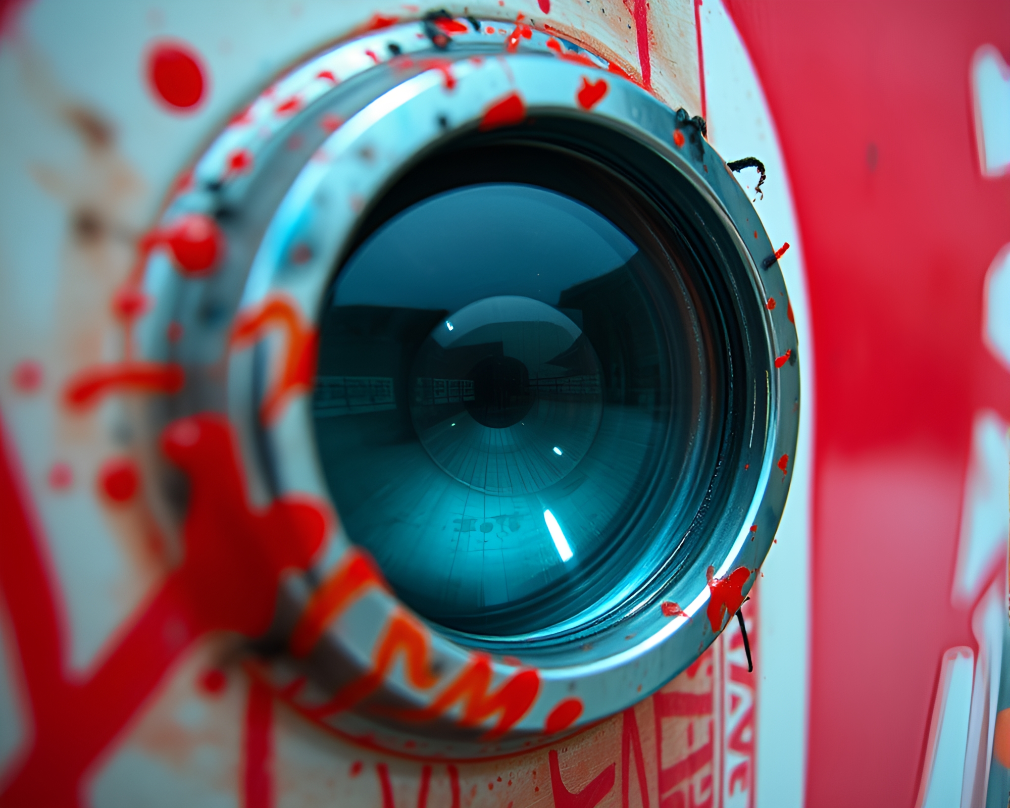Gothic Chrome Reflection with Spray Paint Graffiti – free AI stock image