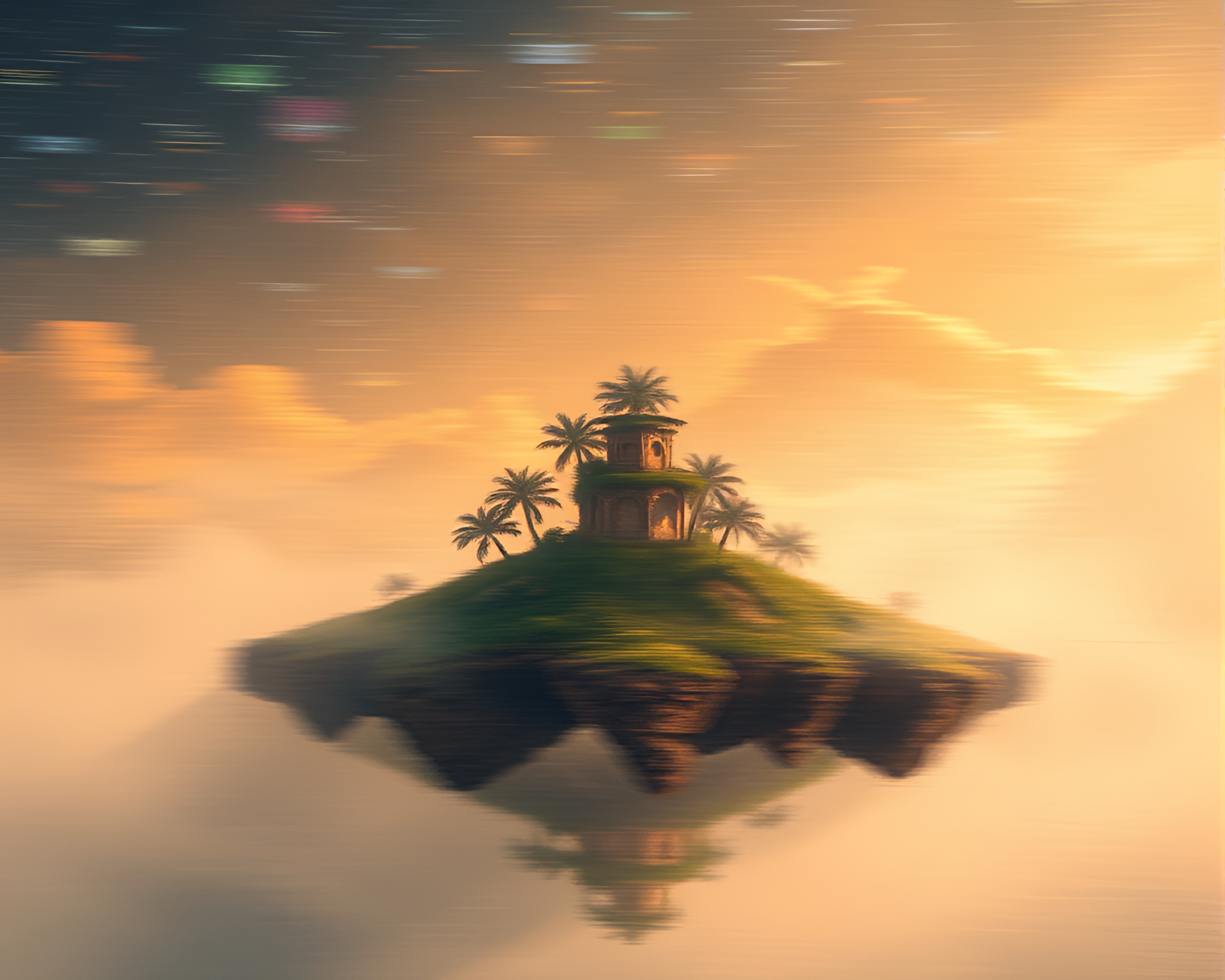 Cosmic Dust Floating Island Pan Motion Blur Art – free AI stock image