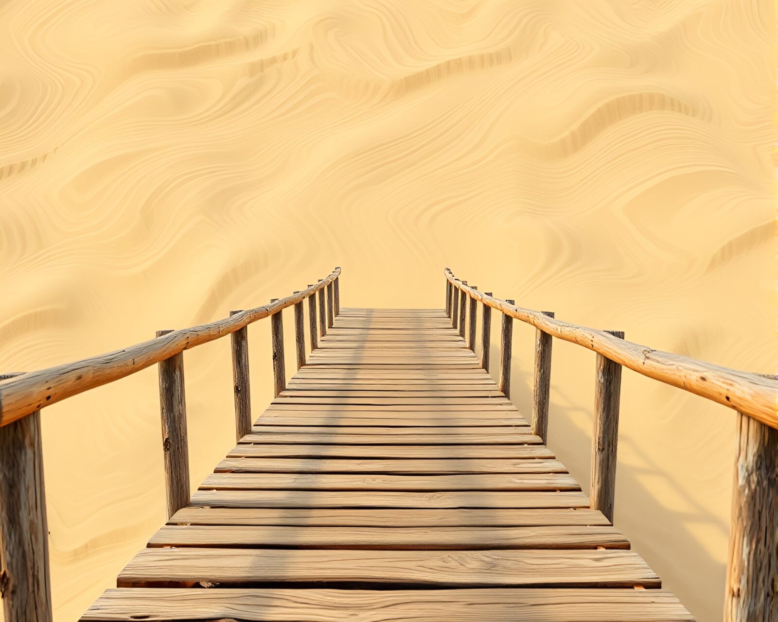 Abstract wooden bridge with checkered pattern in desert hues