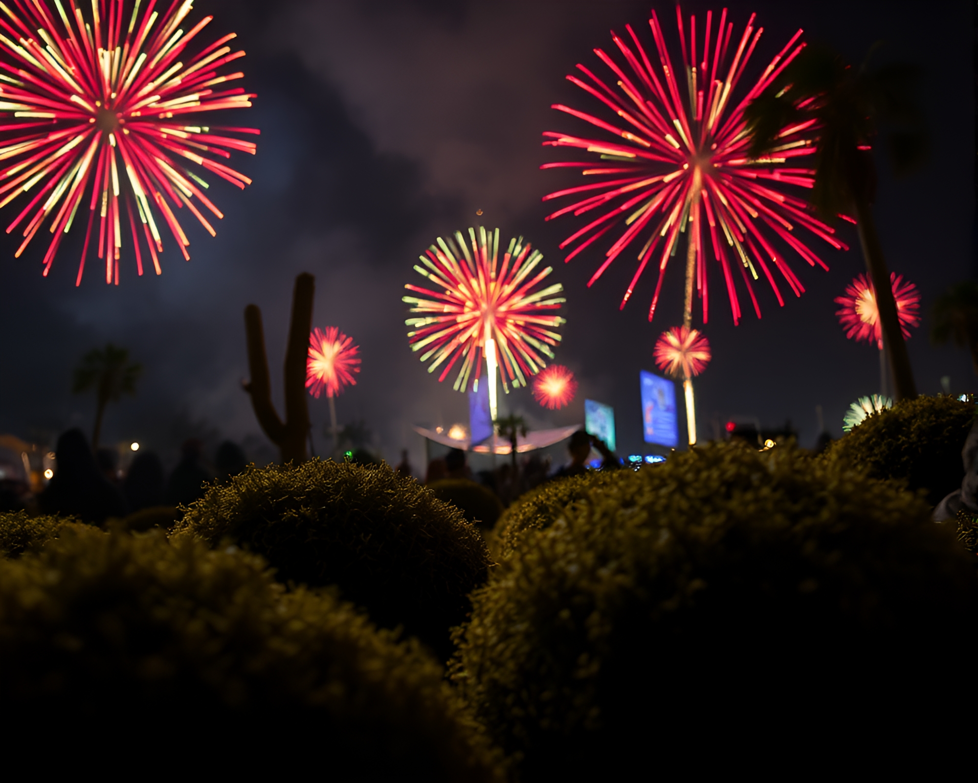 Mystical Moss Phoenix Illuminated by Festival Fireworks – free AI stock image