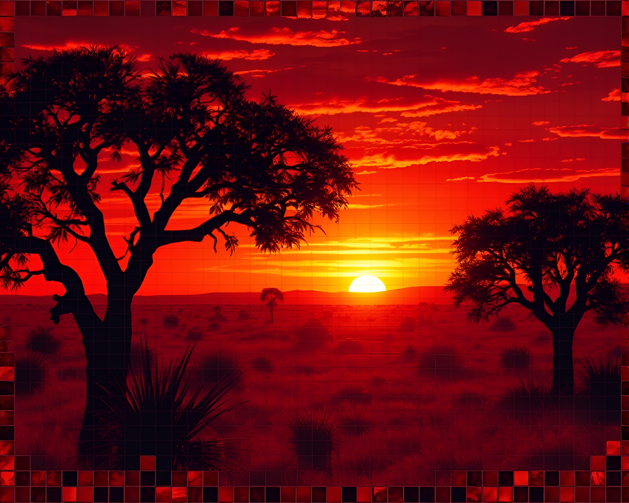 Savanna Sunset Tenebrism: Infrared Mosaic Glow – free AI stock image