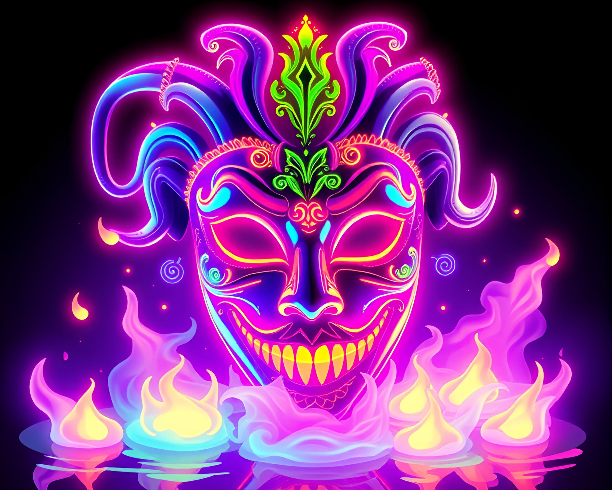 8-Bit Venetian Mask Floating Embers Composition – free AI stock image