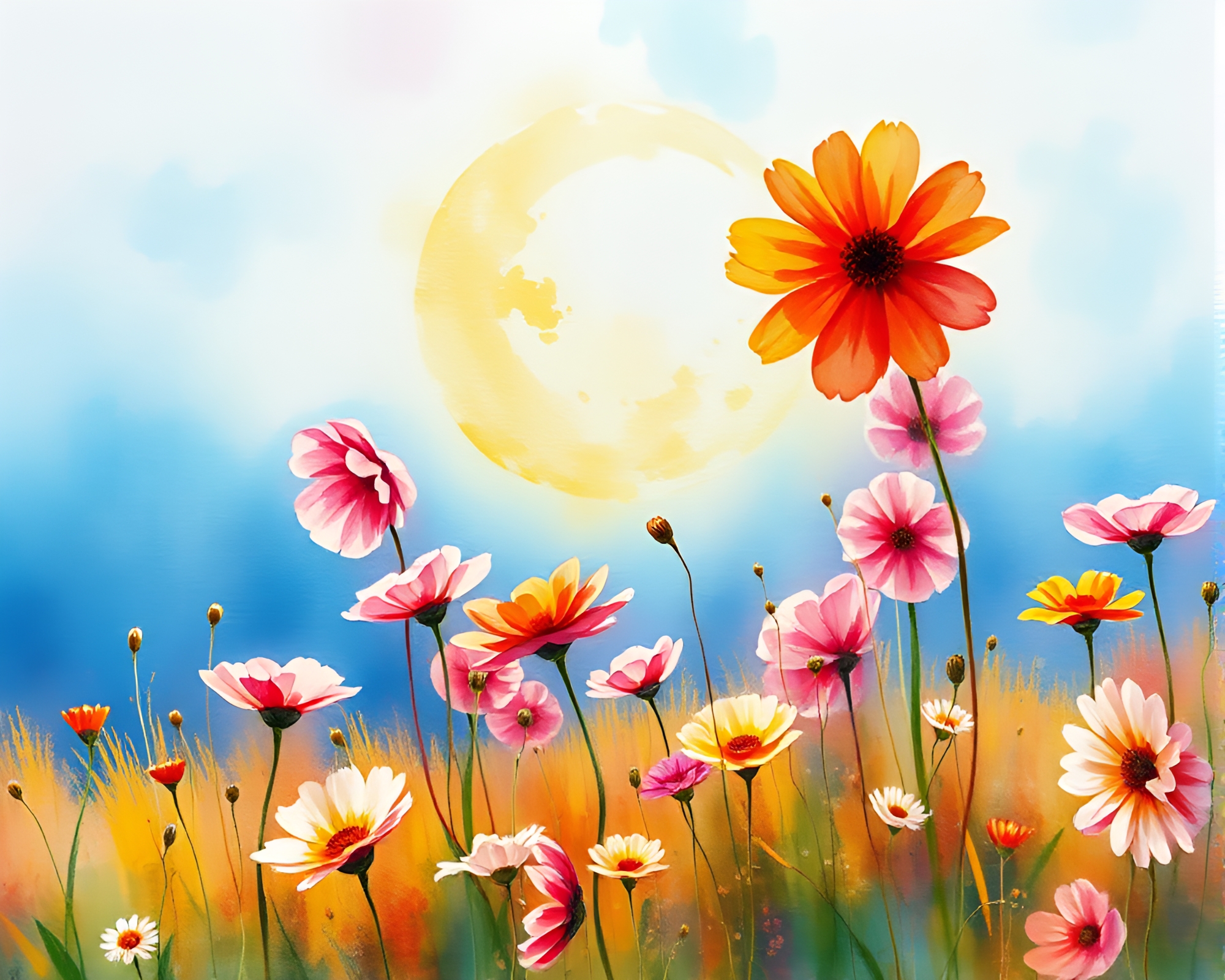 Mystical Stone Circle Watercolor Blooms – free AI stock image