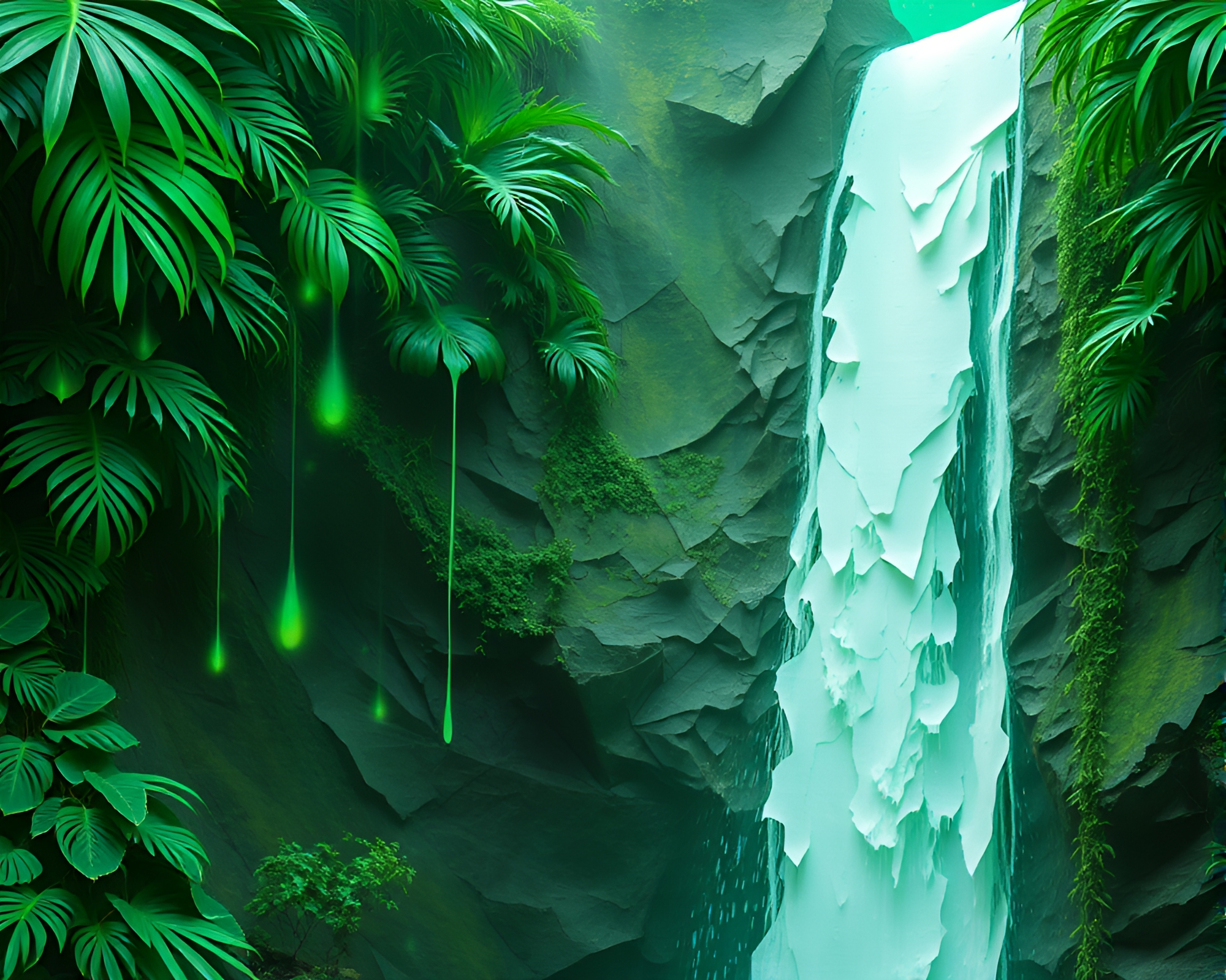 Tropical Waterfall Cybernetic Jungle Paper Tears – free AI stock image