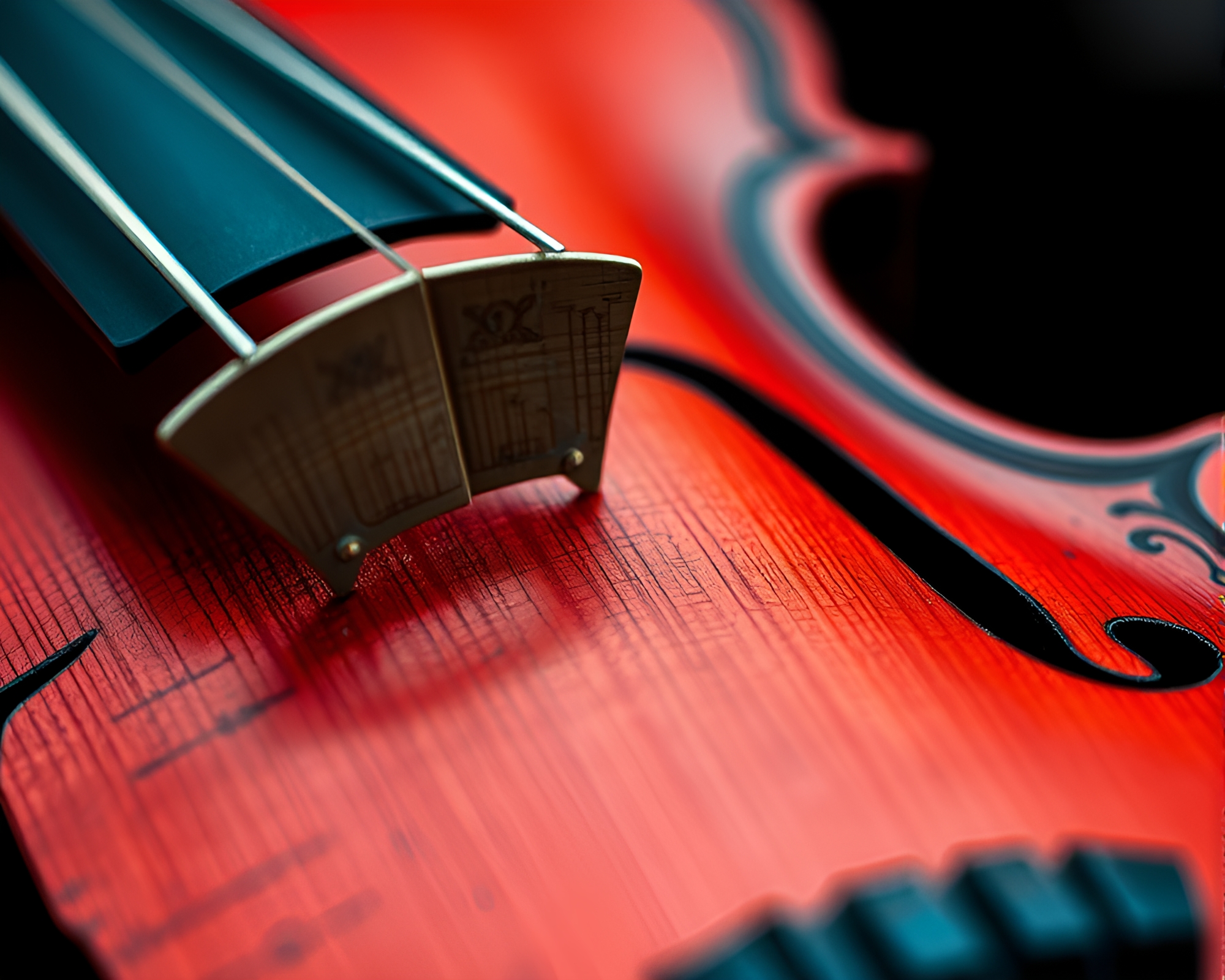 Intense Close-Up of Vibrant Violin Strings – free AI stock image