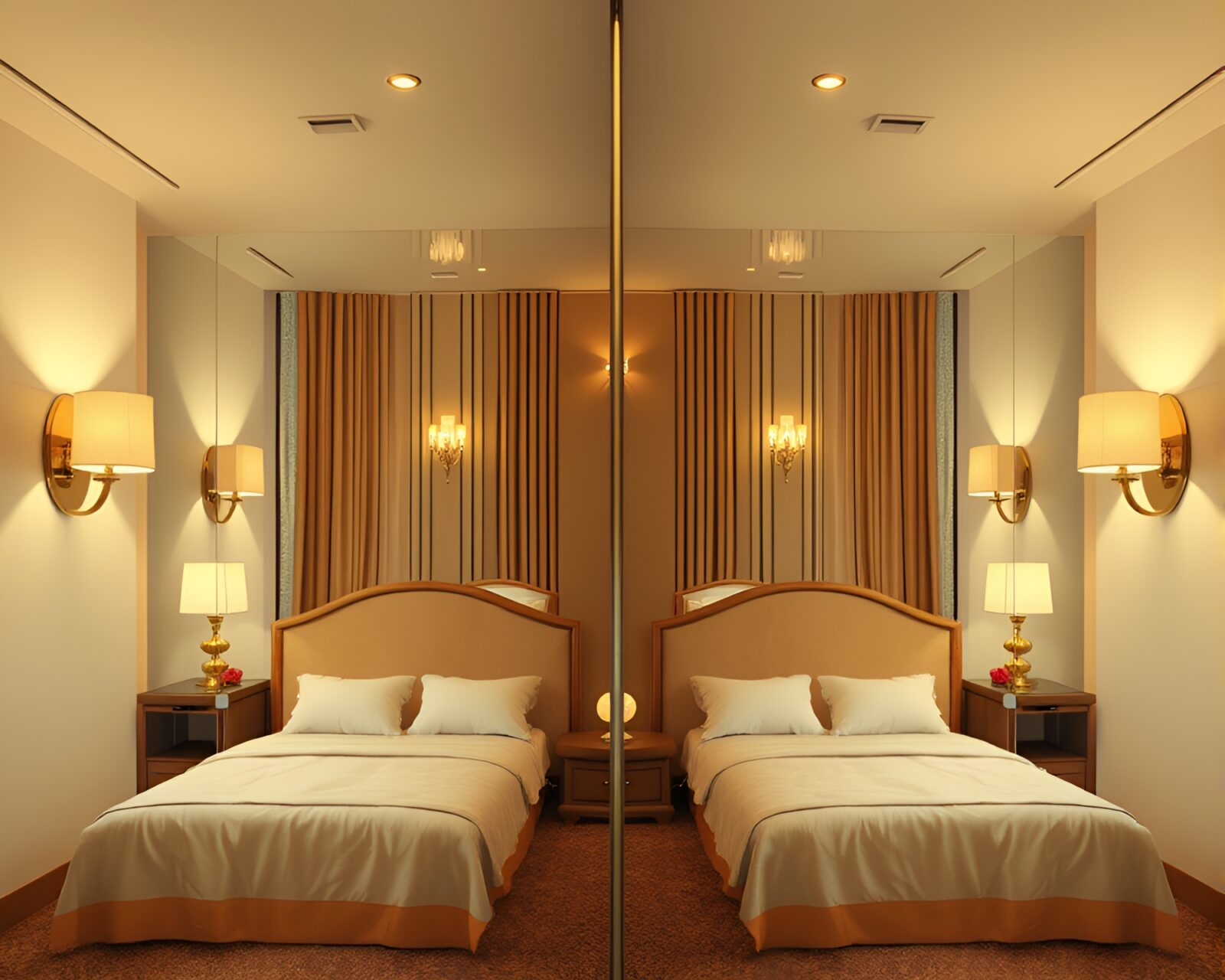 Gleaming low-poly symmetrical scene in art deco hotel