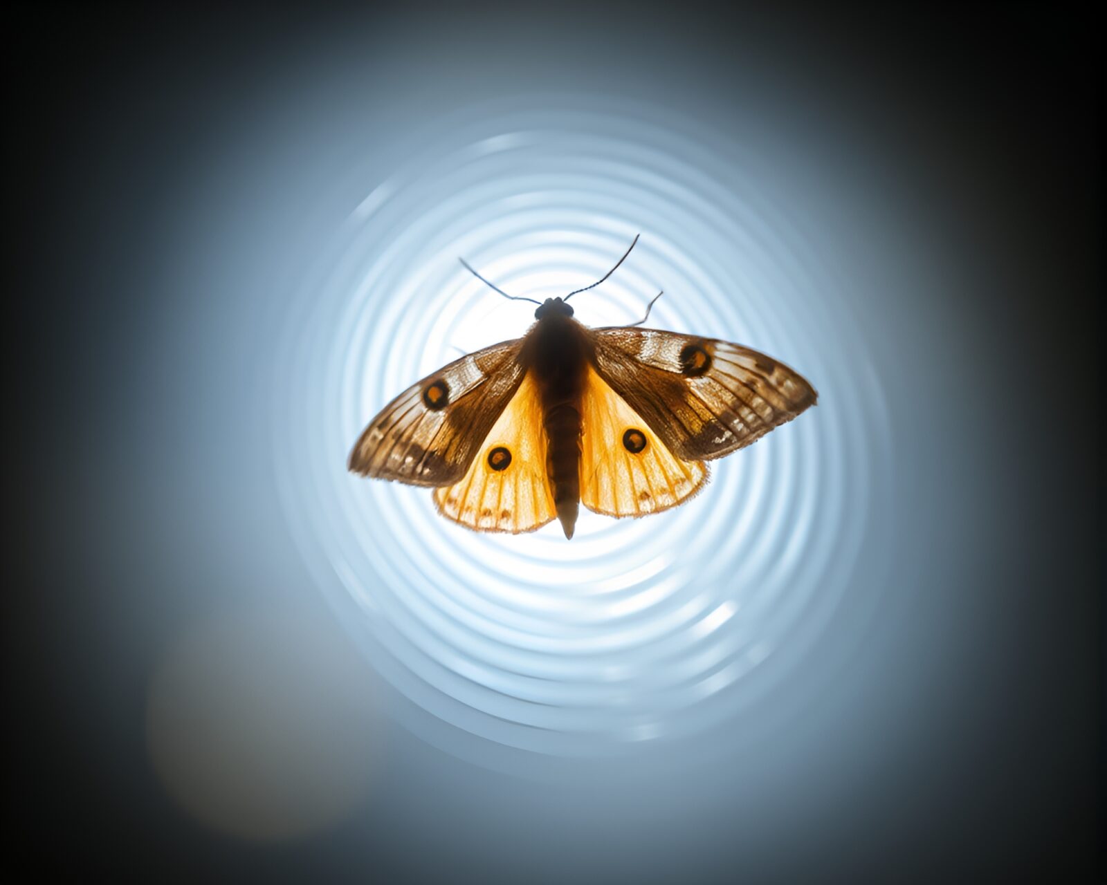 Mysterious moth in intricate finger realm, illuminated brightly