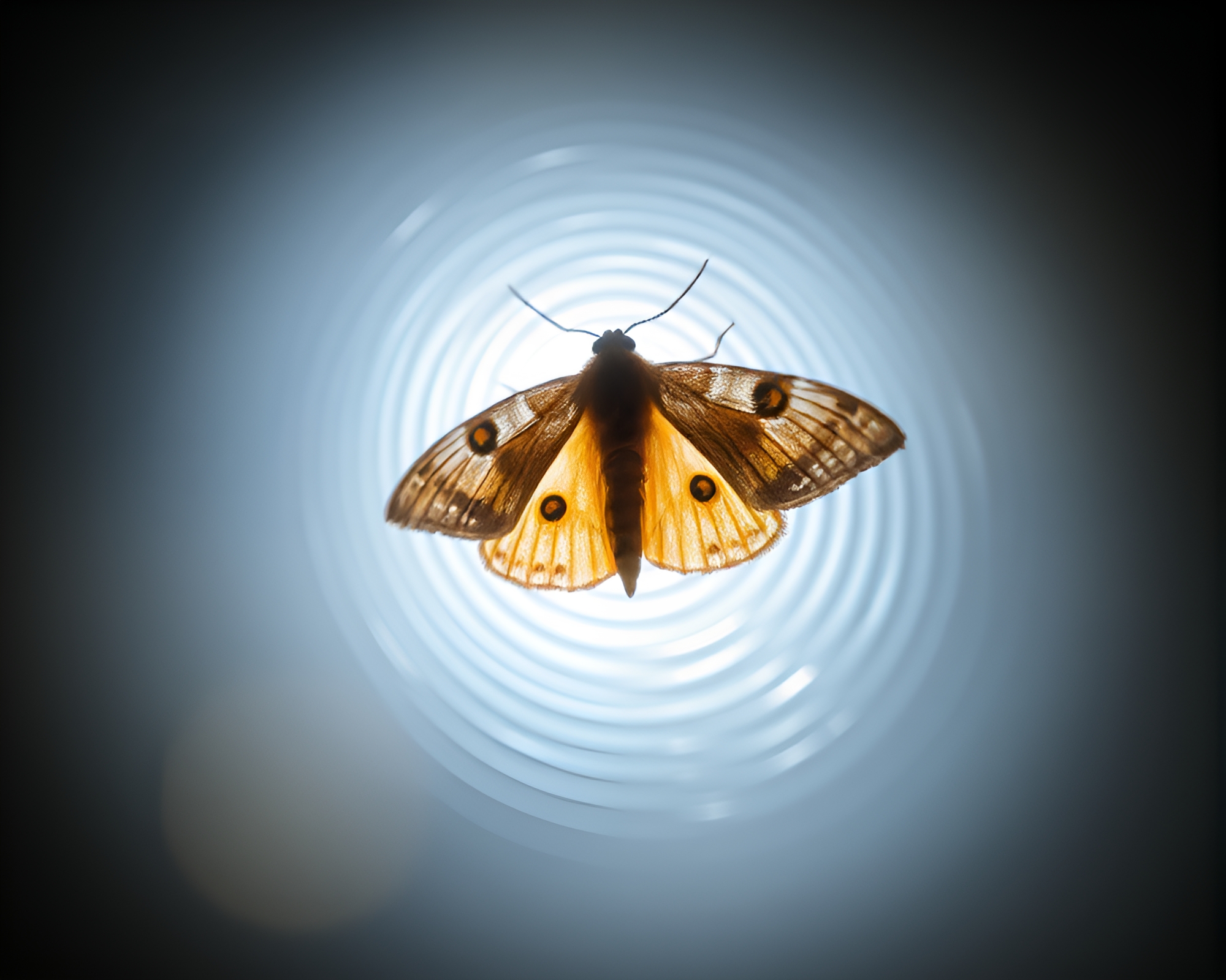 Moth silhouette in ethereal fingerprint swirls – free AI stock image