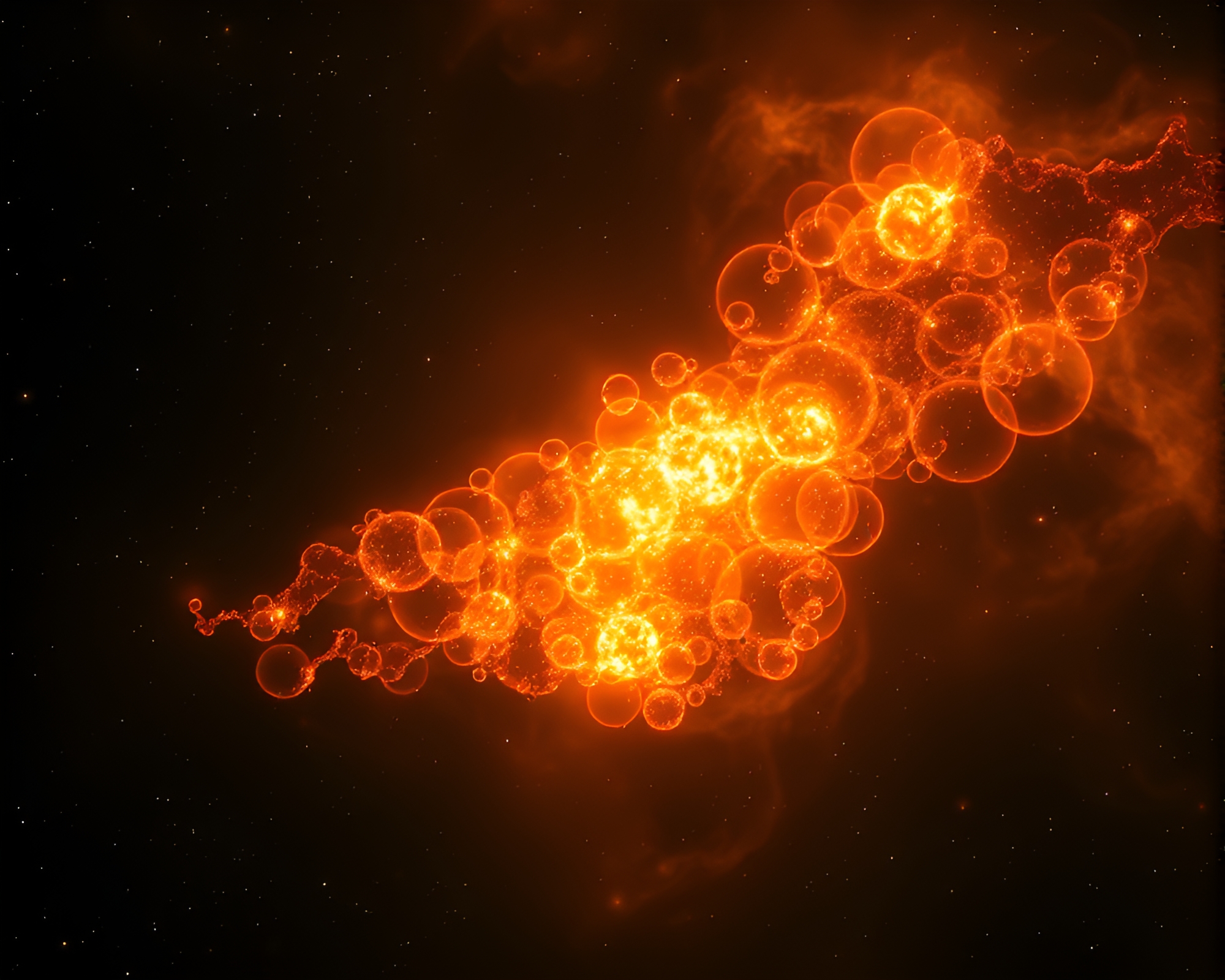 Glowing Hippopotamus in Dark Bubble Cluster Composition – free AI stock image