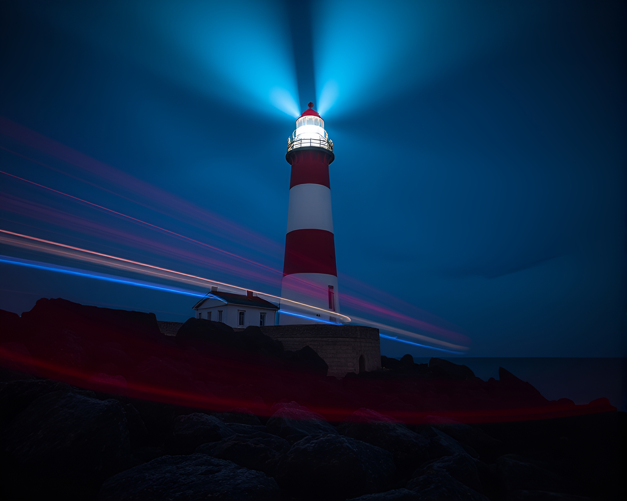 Hyper-Saturated Lighthouse Light Leak Long Exposure Photo – free AI stock image