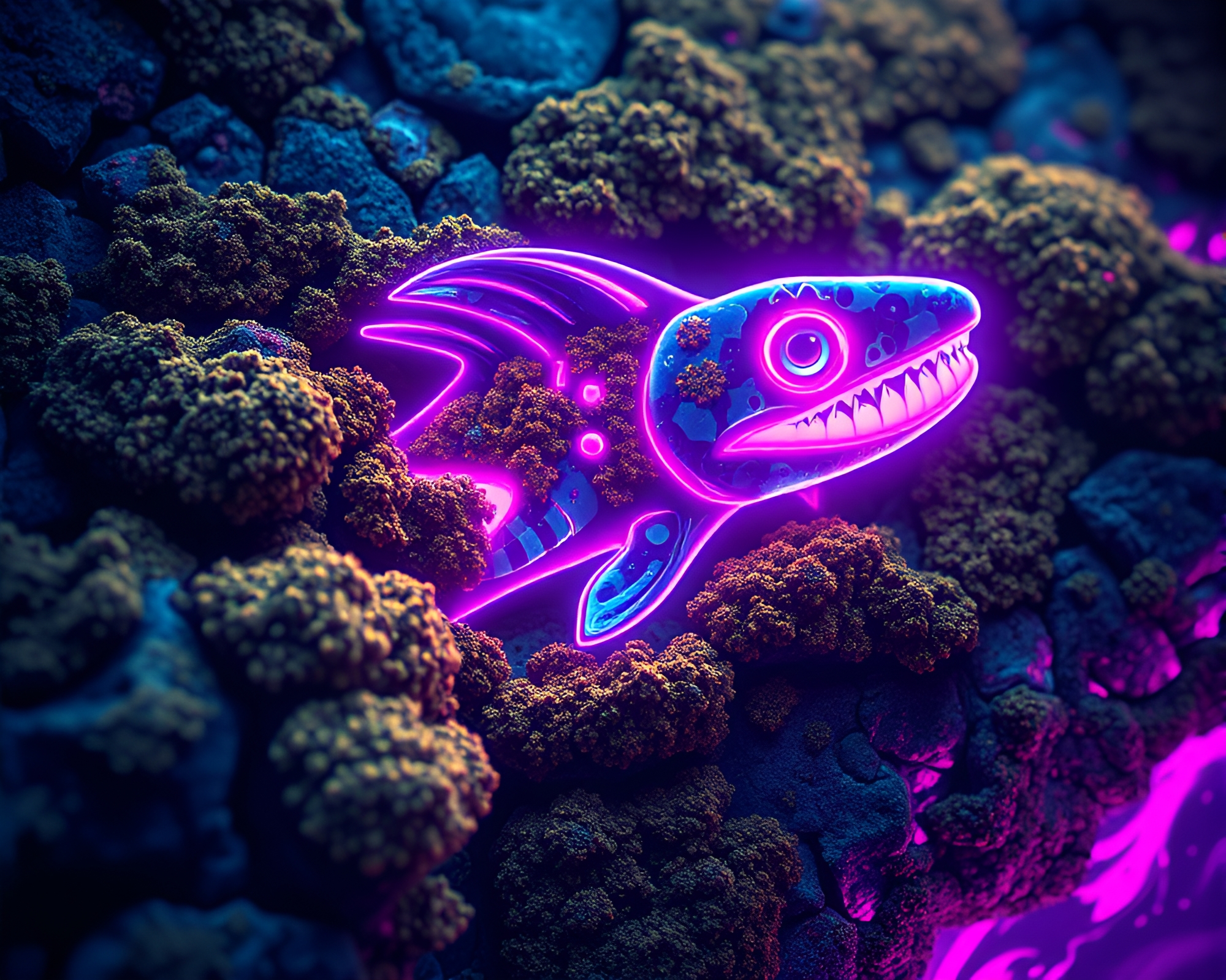 Luminous Leviathan in Neon Lichen Landscape – free AI stock image