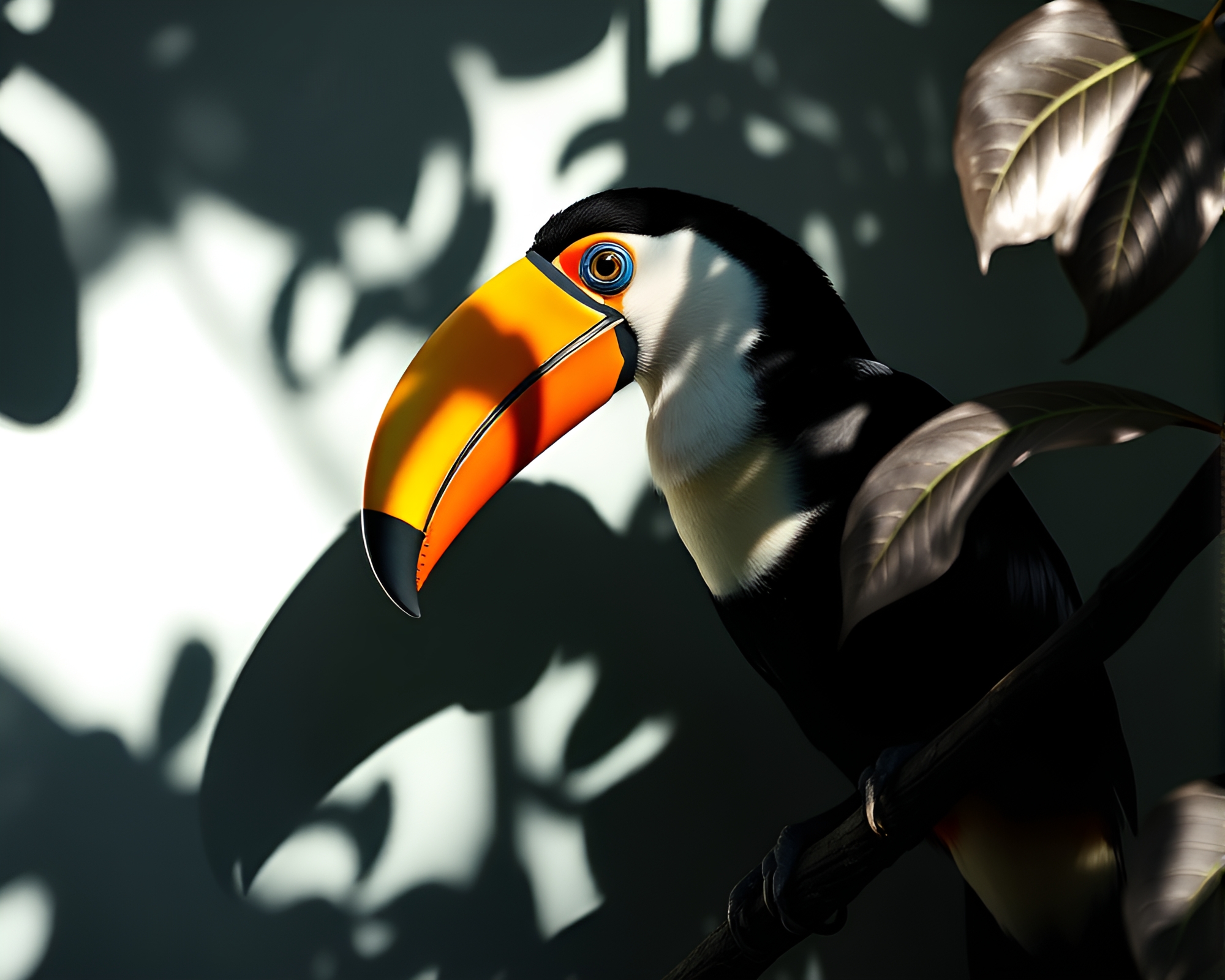 Toucan Illuminated by Attic Shadows and Silver Leaves – free AI stock image