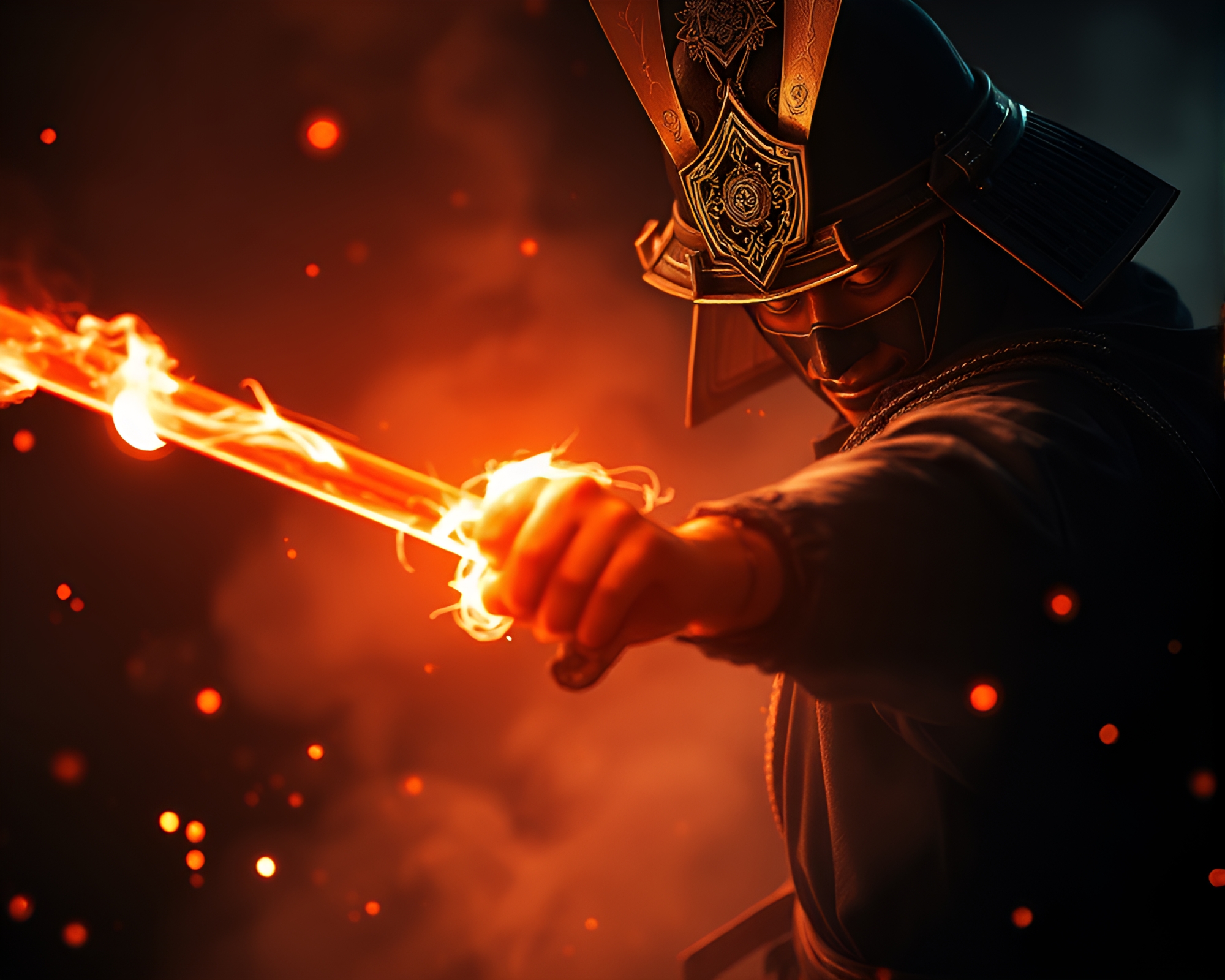 Samurai Warrior in Enchanted Sorcery Light Focus – free AI stock image