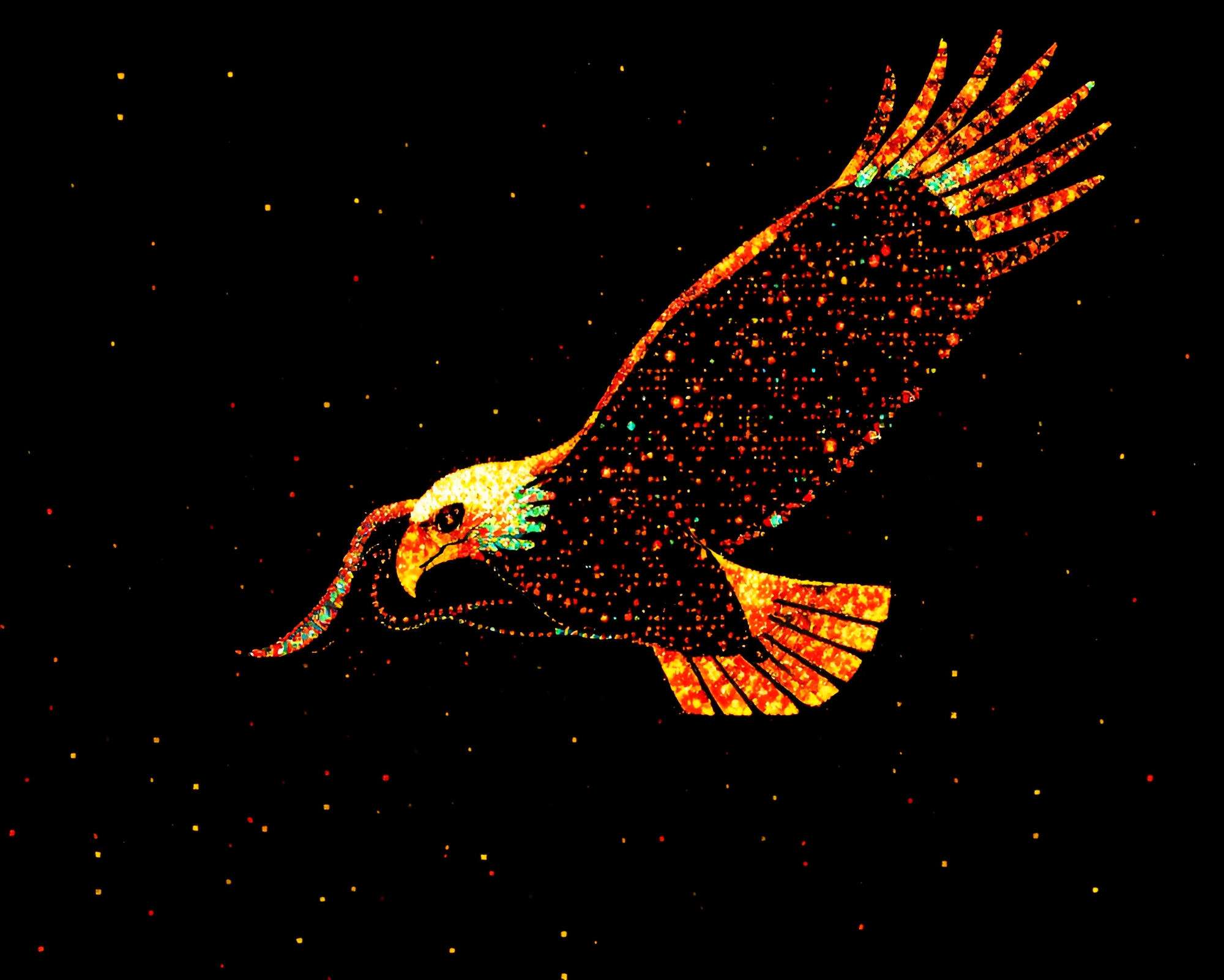 Majestic Eagle Silhouetted in Dot Matrix Sky – free AI stock image