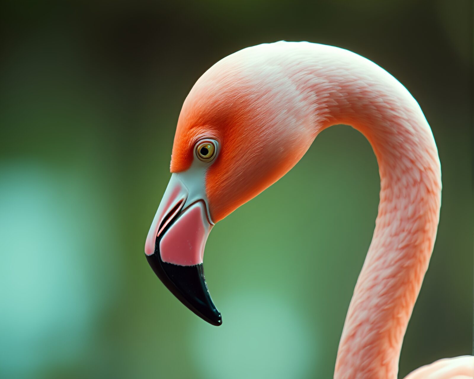 Colorful flamingo silhouettes in digital noise with prism refraction