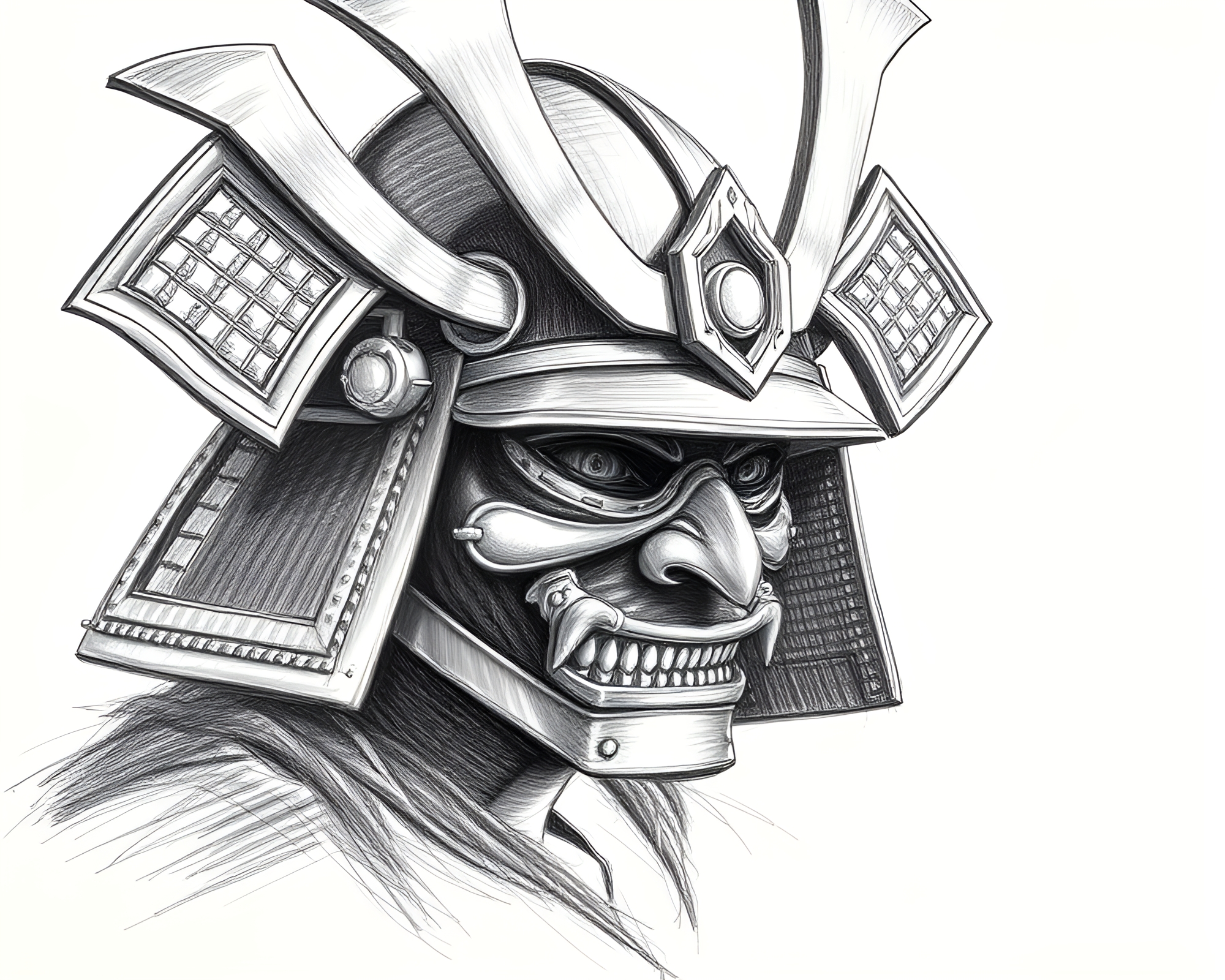 Samurai Helmet Shading Strokes Sketch – free AI stock image