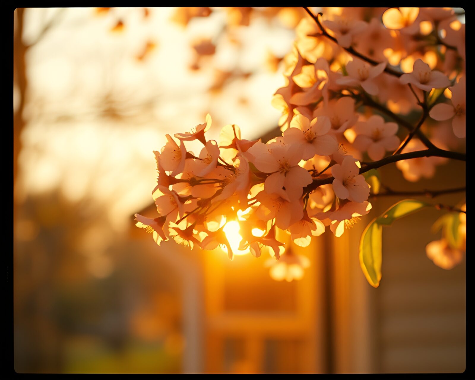 Close-up of old film reel with blooming flowers lit beautifully