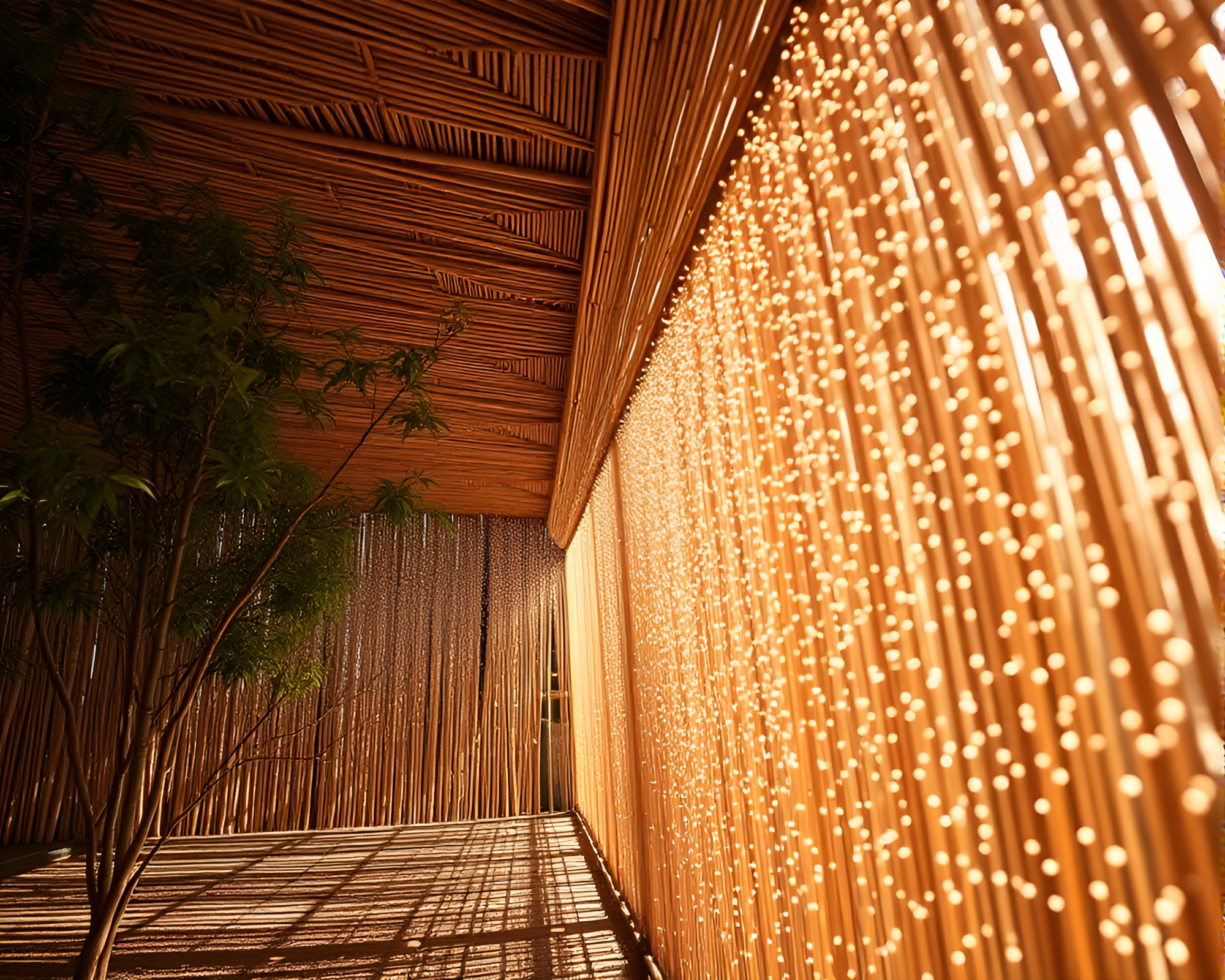 Mystical Bamboo Hut with Dutch Angle Composition – free AI stock image