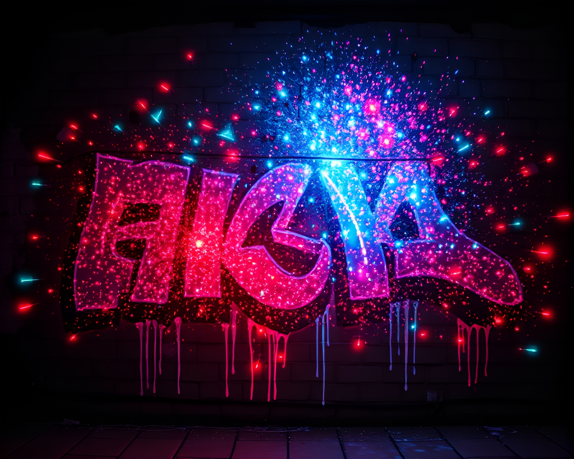 Graffiti Holographic Wall Mural with Dust Motes – free AI stock image