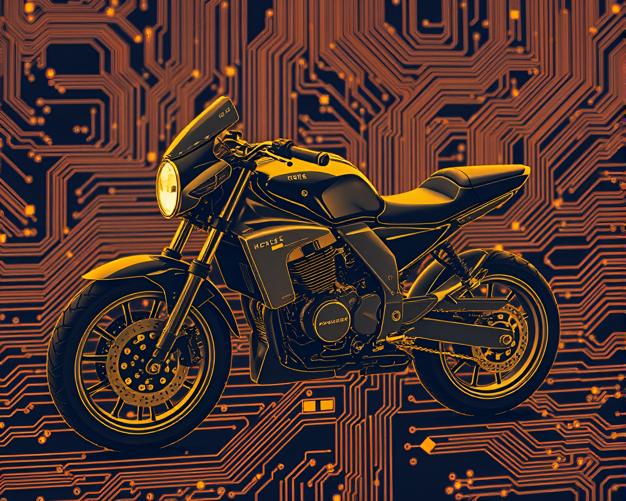 Cyberpunk Motorcycle Circuit Board Artwork – free AI stock image