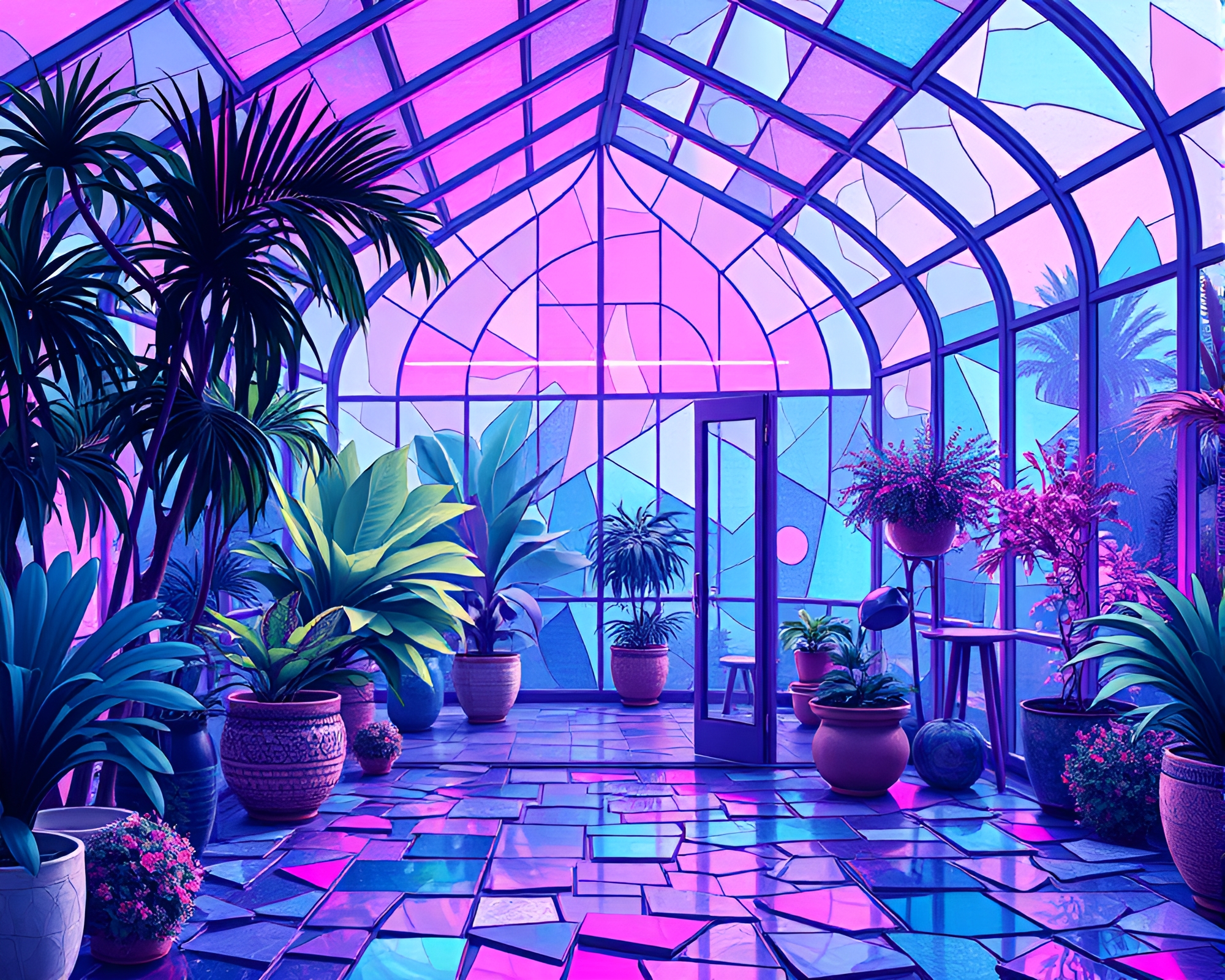 Futuristic Glass Greenhouse Mosaic Fragments – free AI stock image