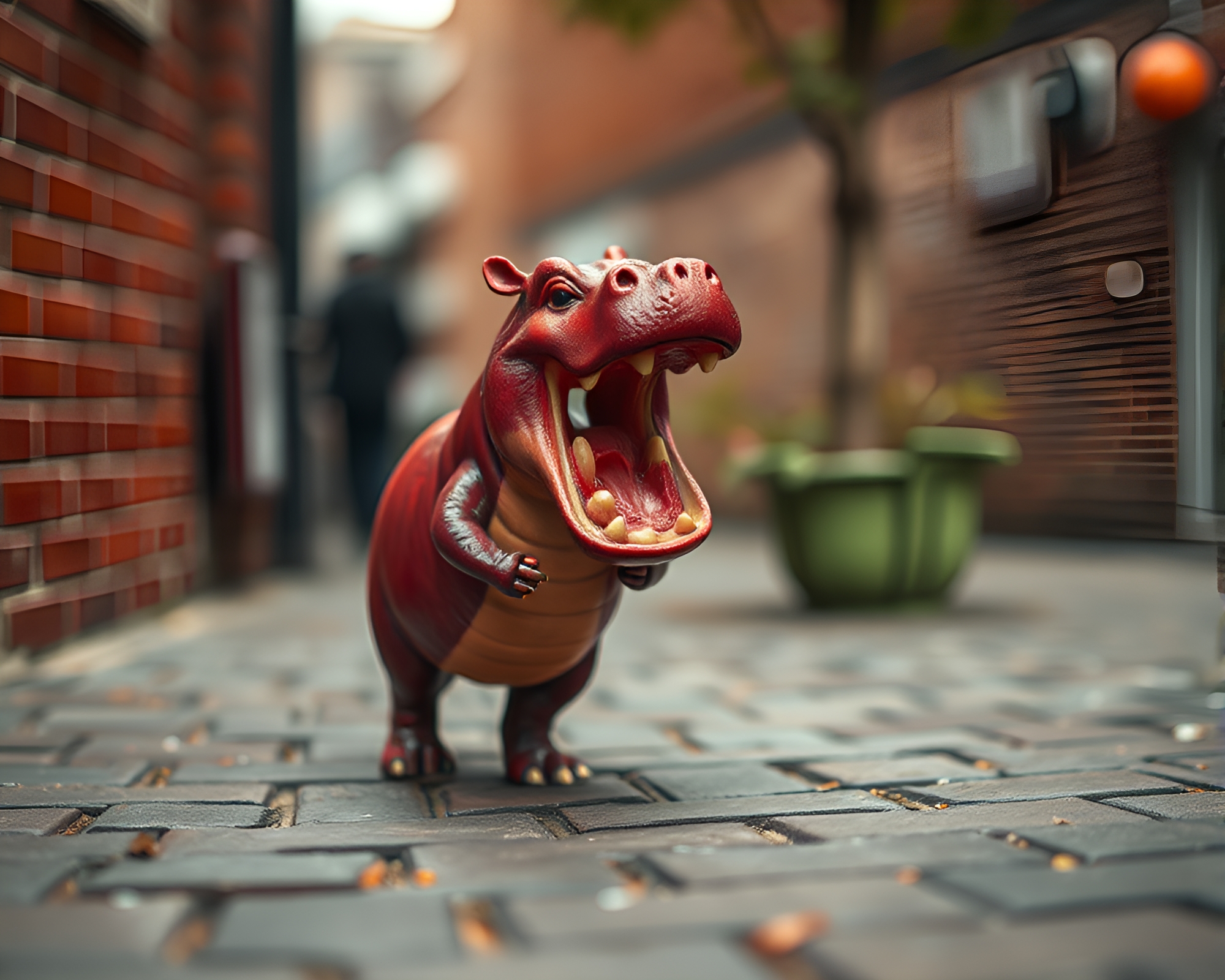 Hippopotamus Street Art Tags in Tilt-Shift Blur – free AI stock image