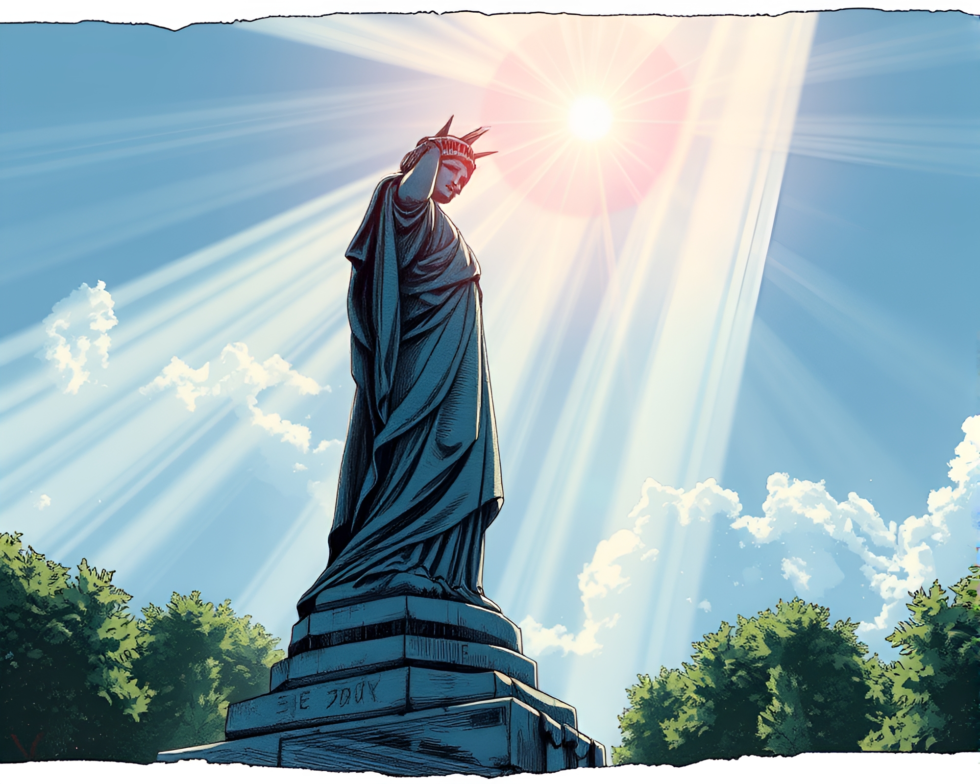 Manga-inspired Statue Bathed in Sunbeam Rays – free AI stock image