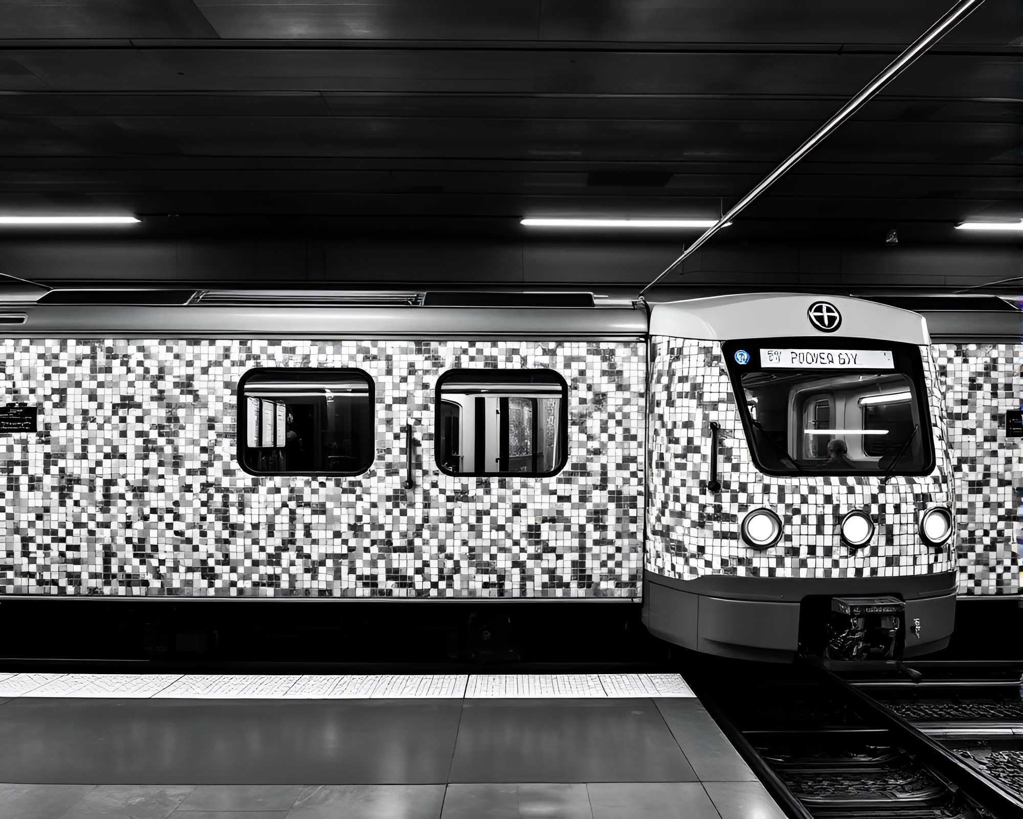 Copper Monochrome Magnetic Levitation Train Mosaic Art – free AI stock image