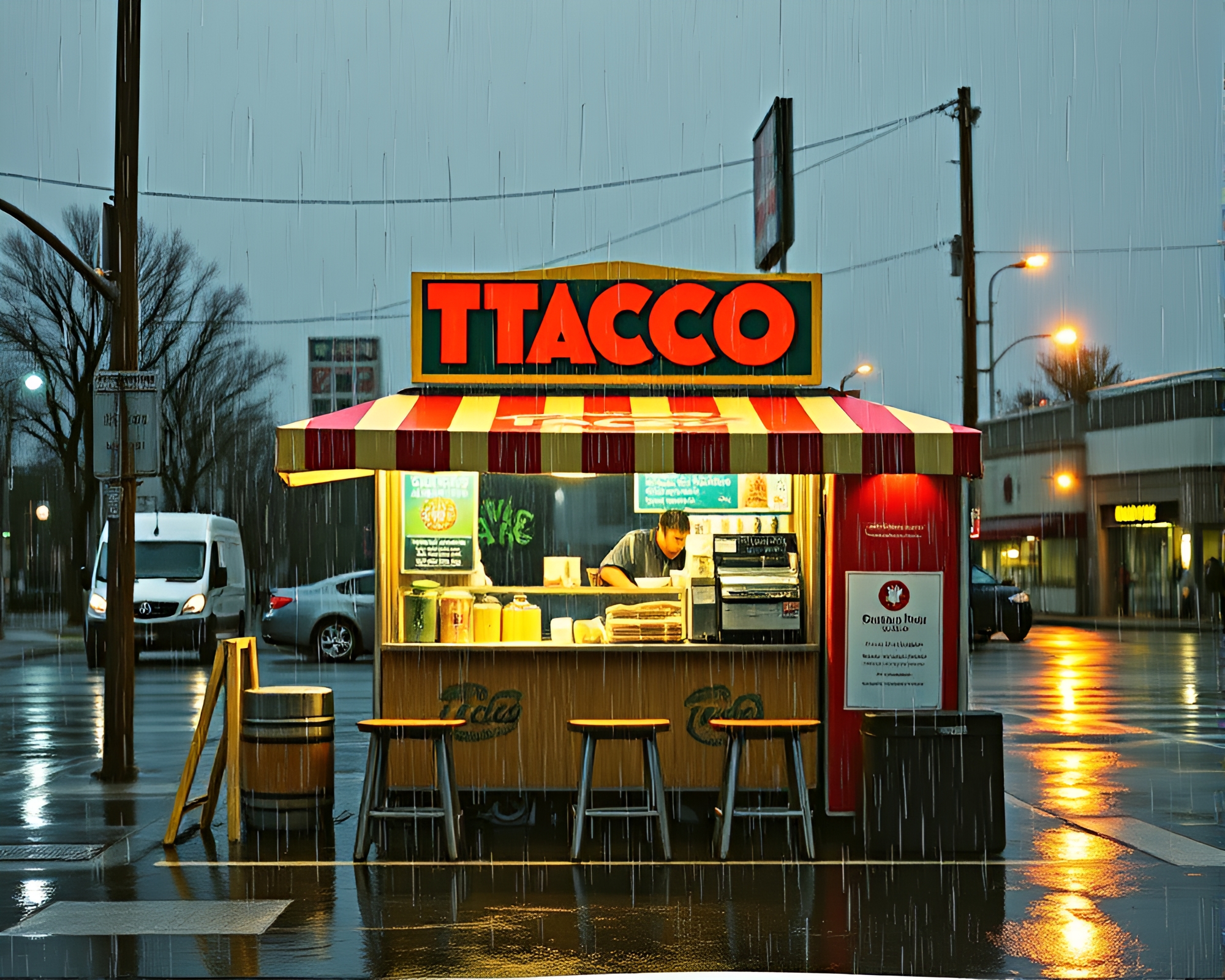 Taco Stand Cutouts in Rainy Shadow Play – free AI stock image