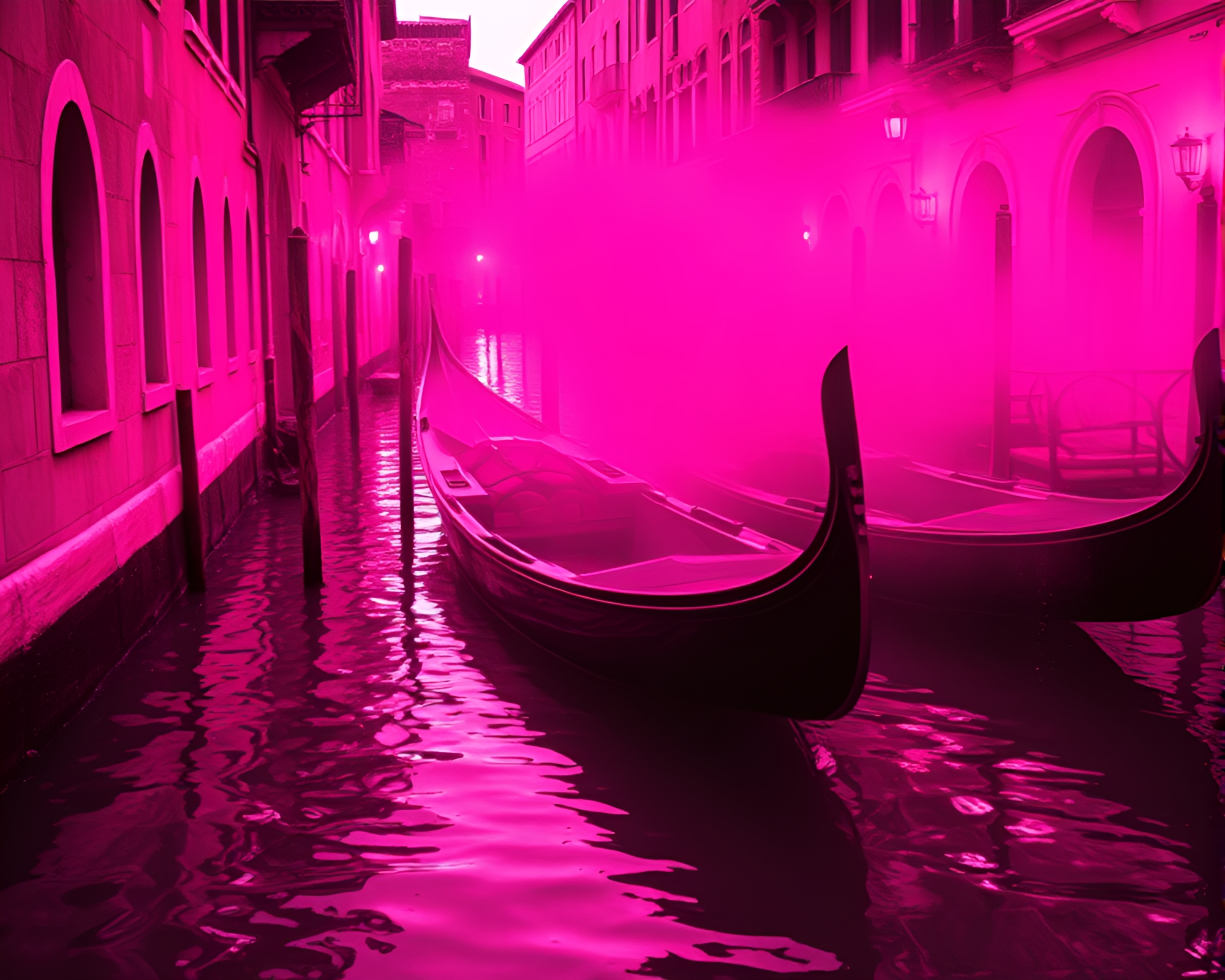 Magenta Punch: Venetian Gondola in High-Contrast Noir – free AI stock image