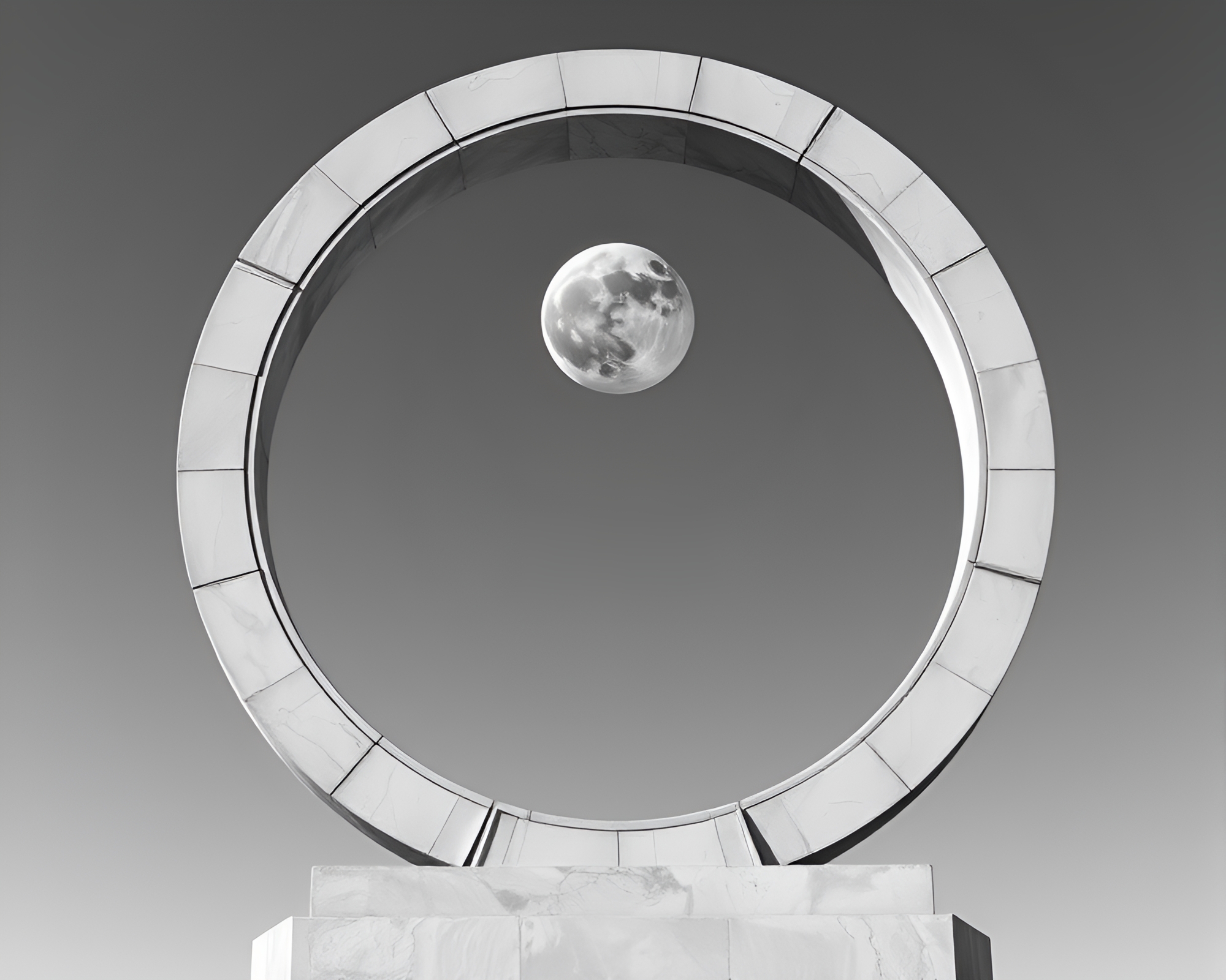 Lunar Grayscale Statue Framed in Circular Design – free AI stock image