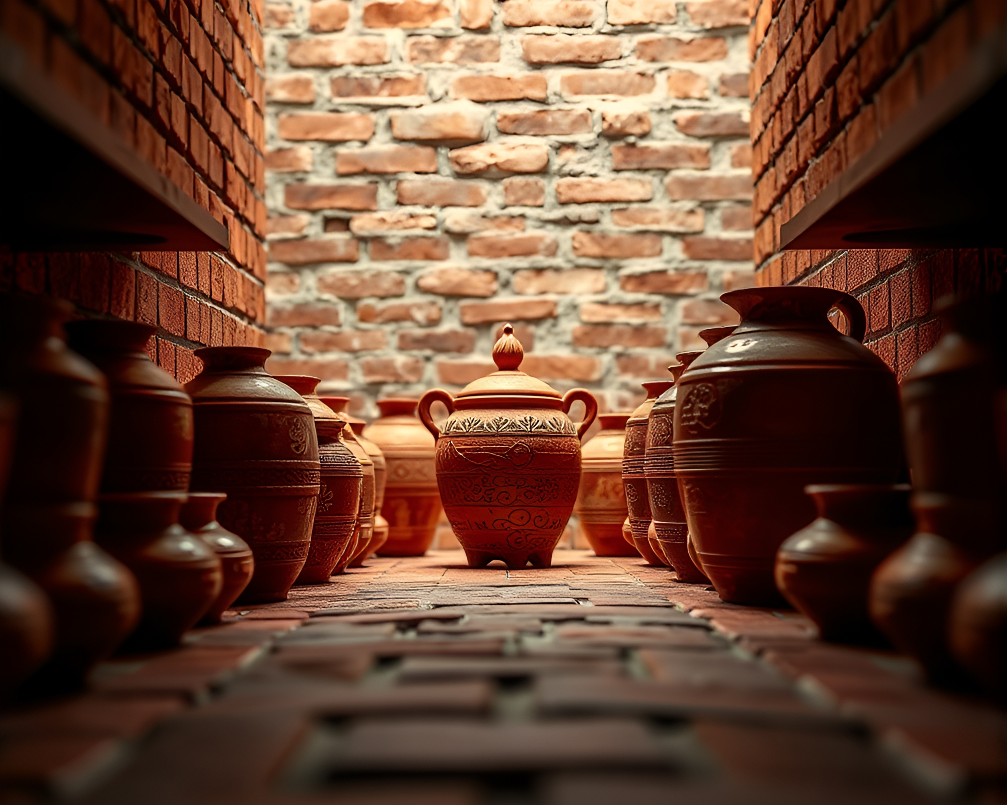 Symmetrical Rustic Pottery Composition in Intense HDR Red – free AI stock image