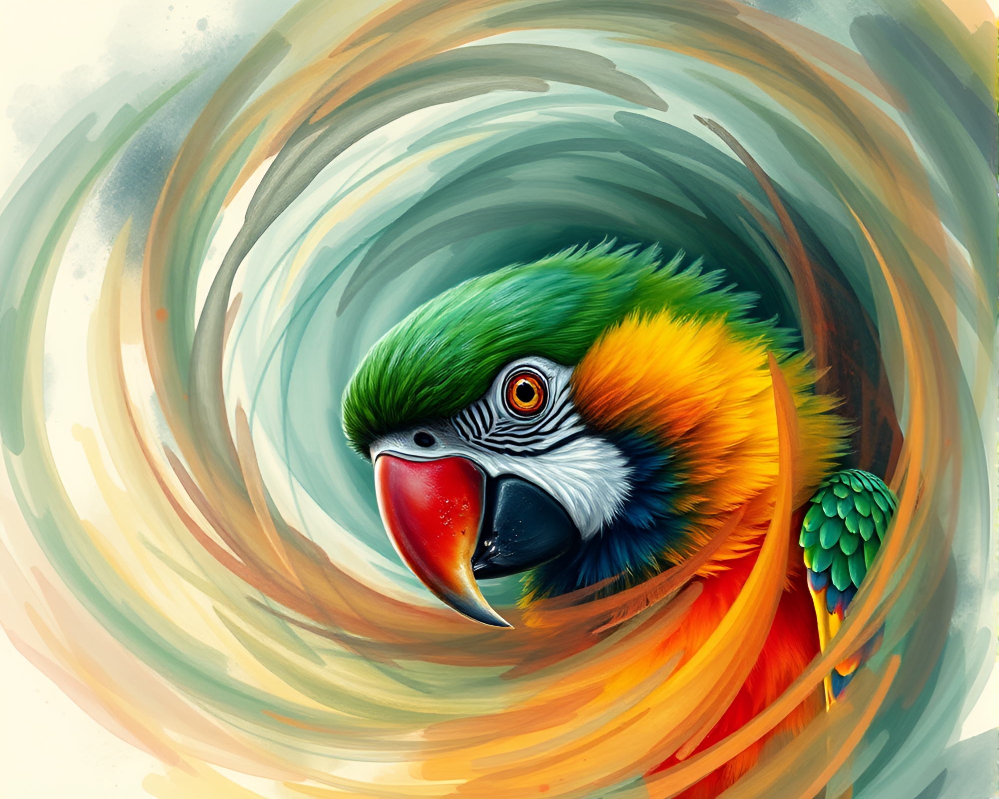 Tropical Parrot in Swirling Vortex of Watercolors – free AI stock image