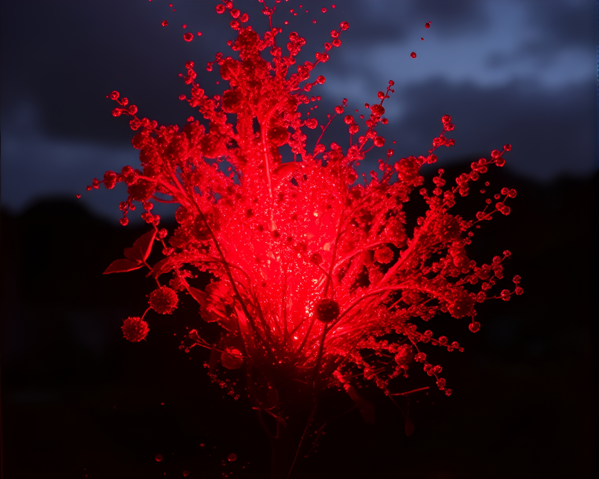 Ethereal Raspberry Bush in Volcano Red Glass Distortion – free AI stock image