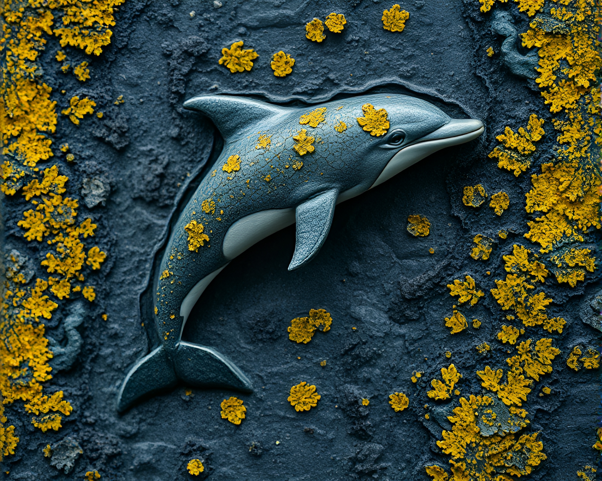Mystical Amazon Dolphin Among Lichen Texture – free AI stock image