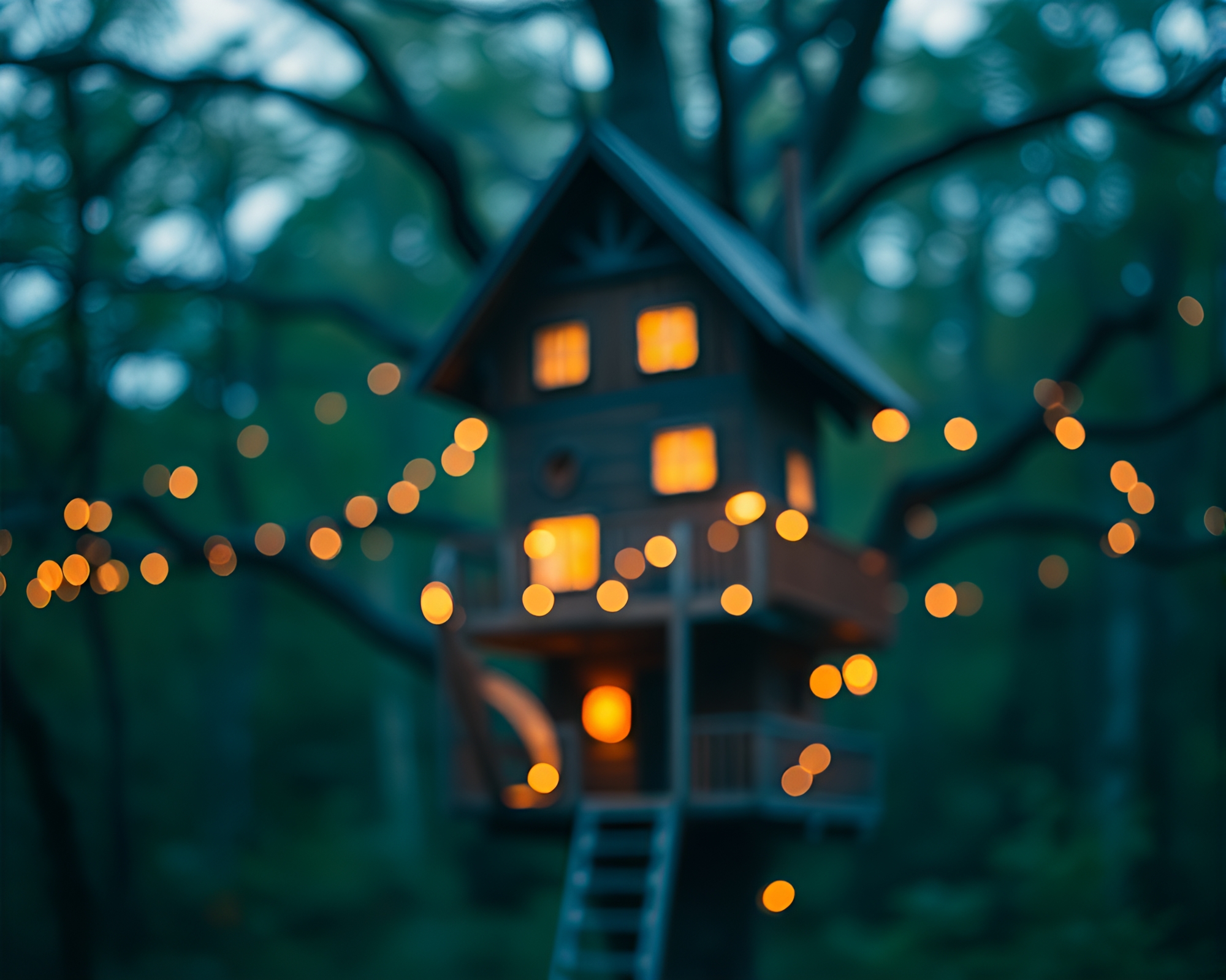 Enchanted Treehouse Glow: Nature’s Macro Wonderland – free AI stock image
