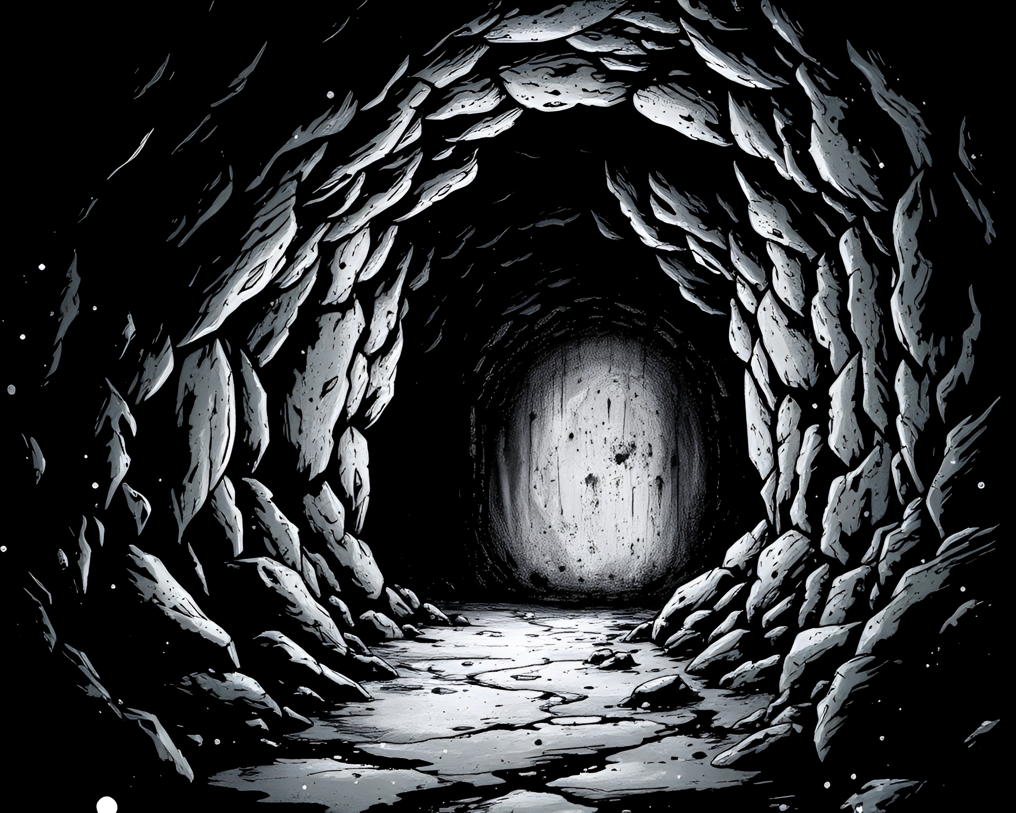 Ink Splashes in Underground Bunker Comic Style Illustration – free AI stock image