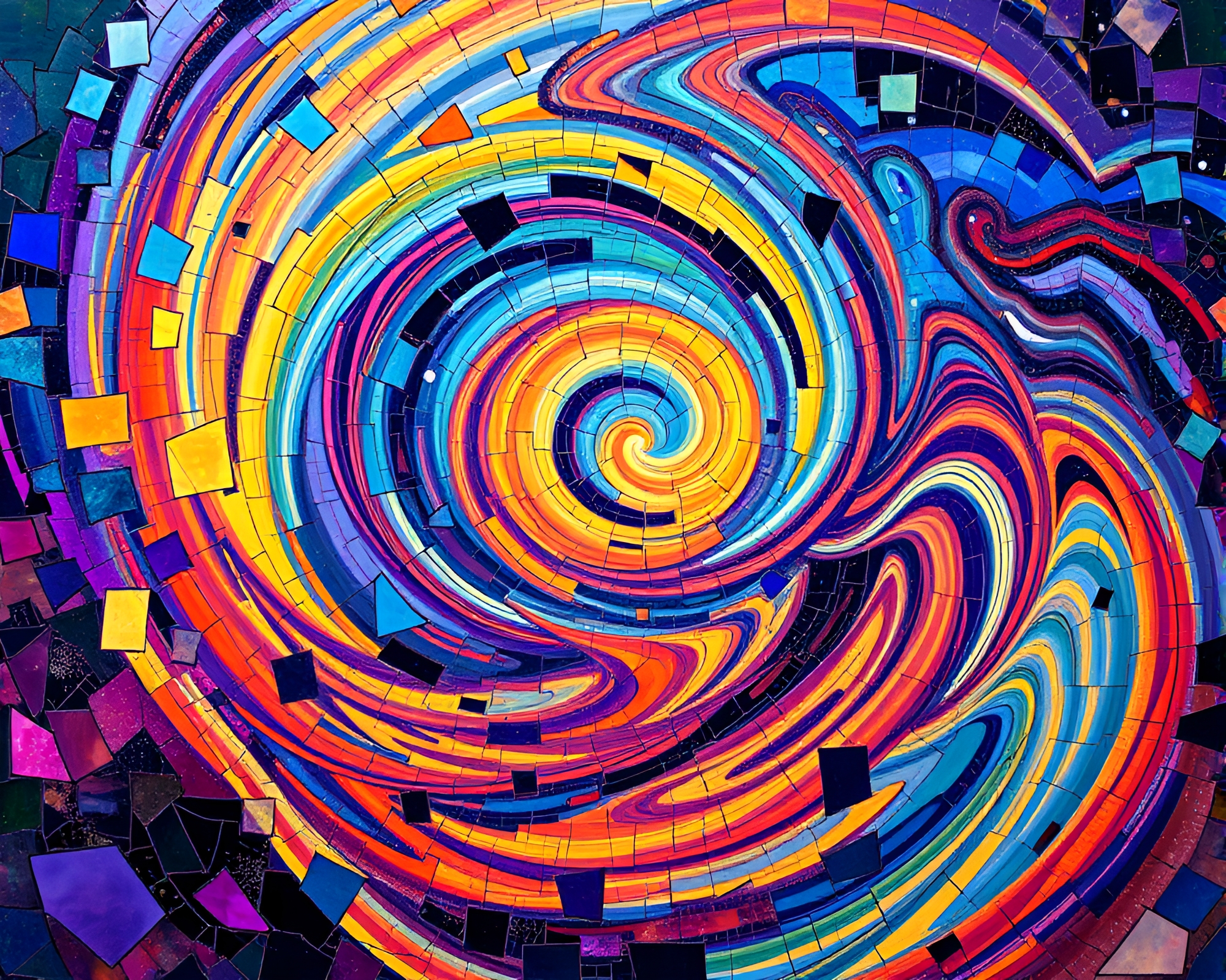 Psychedelic Aurora Swirl Painting in Fragmented Mosaic Style – free AI stock image