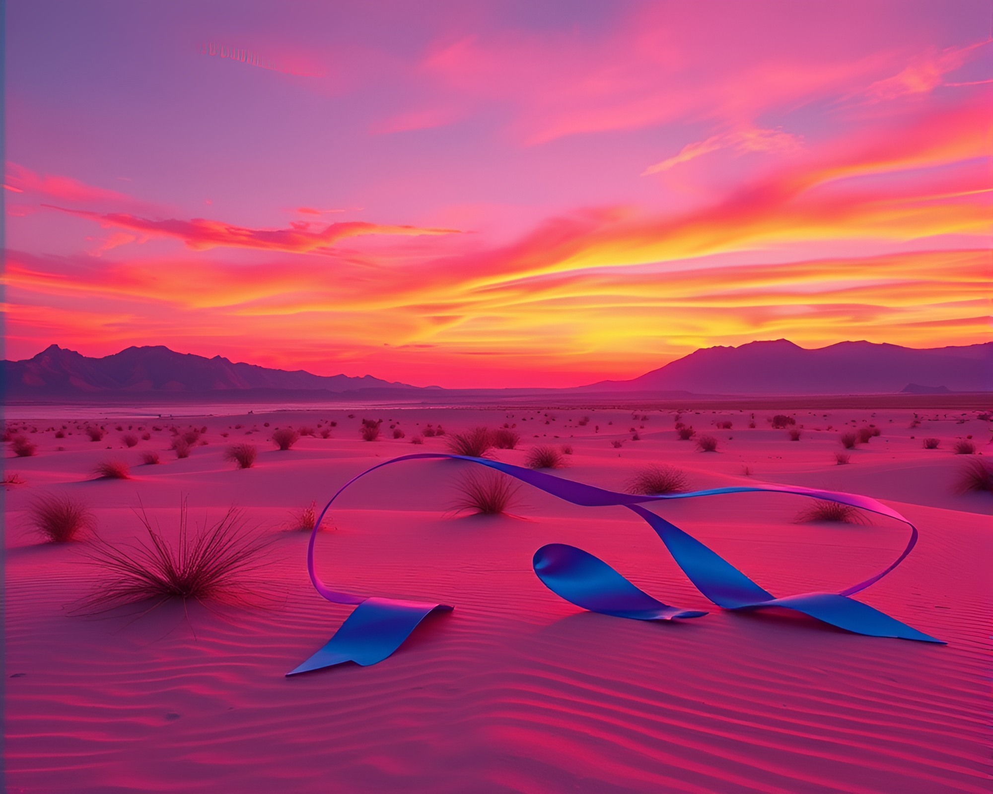 Vibrant Ribbon Oasis At Retro Sunset – free AI stock image