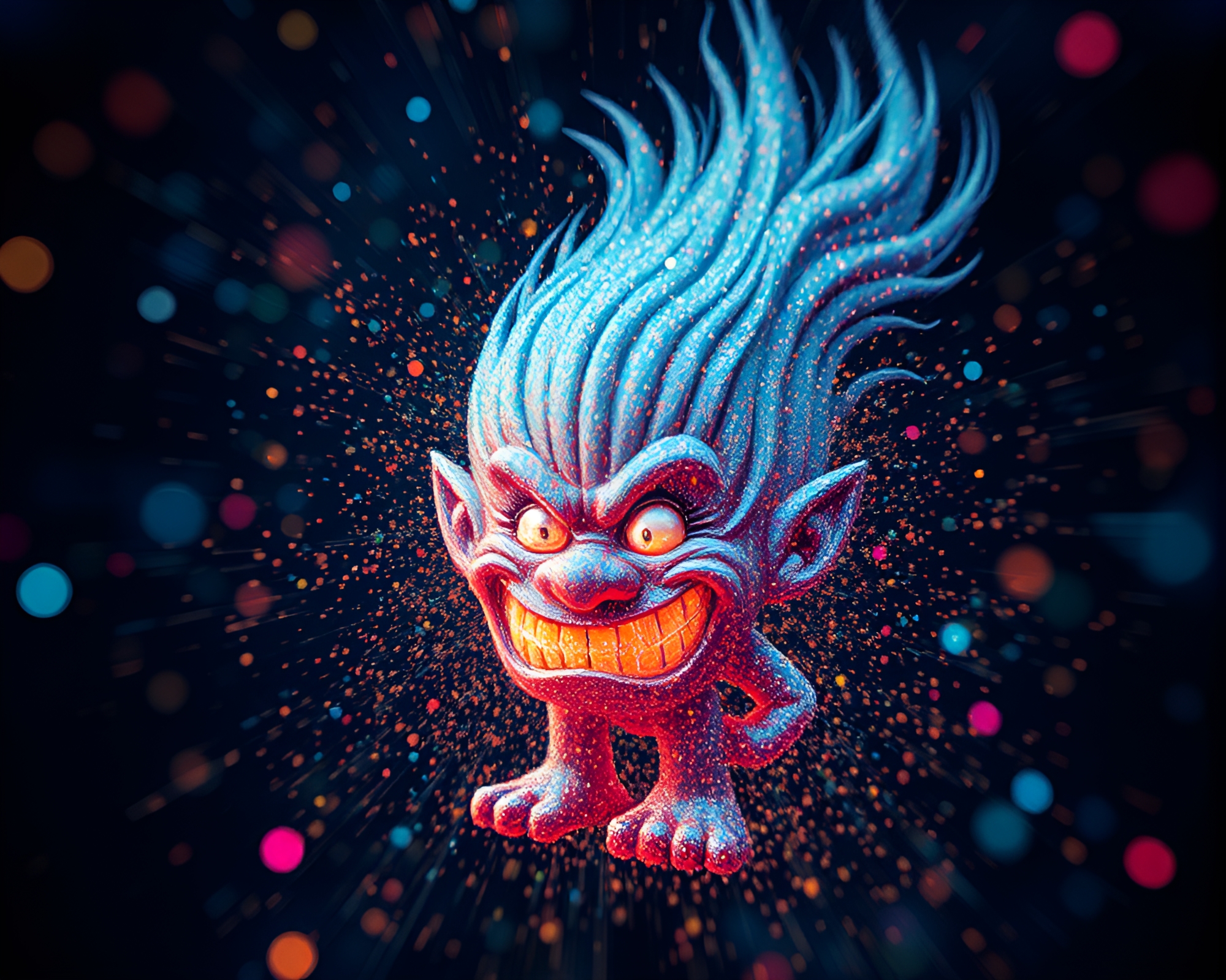 Whimsical Troll in Glittering Voxel World – free AI stock image